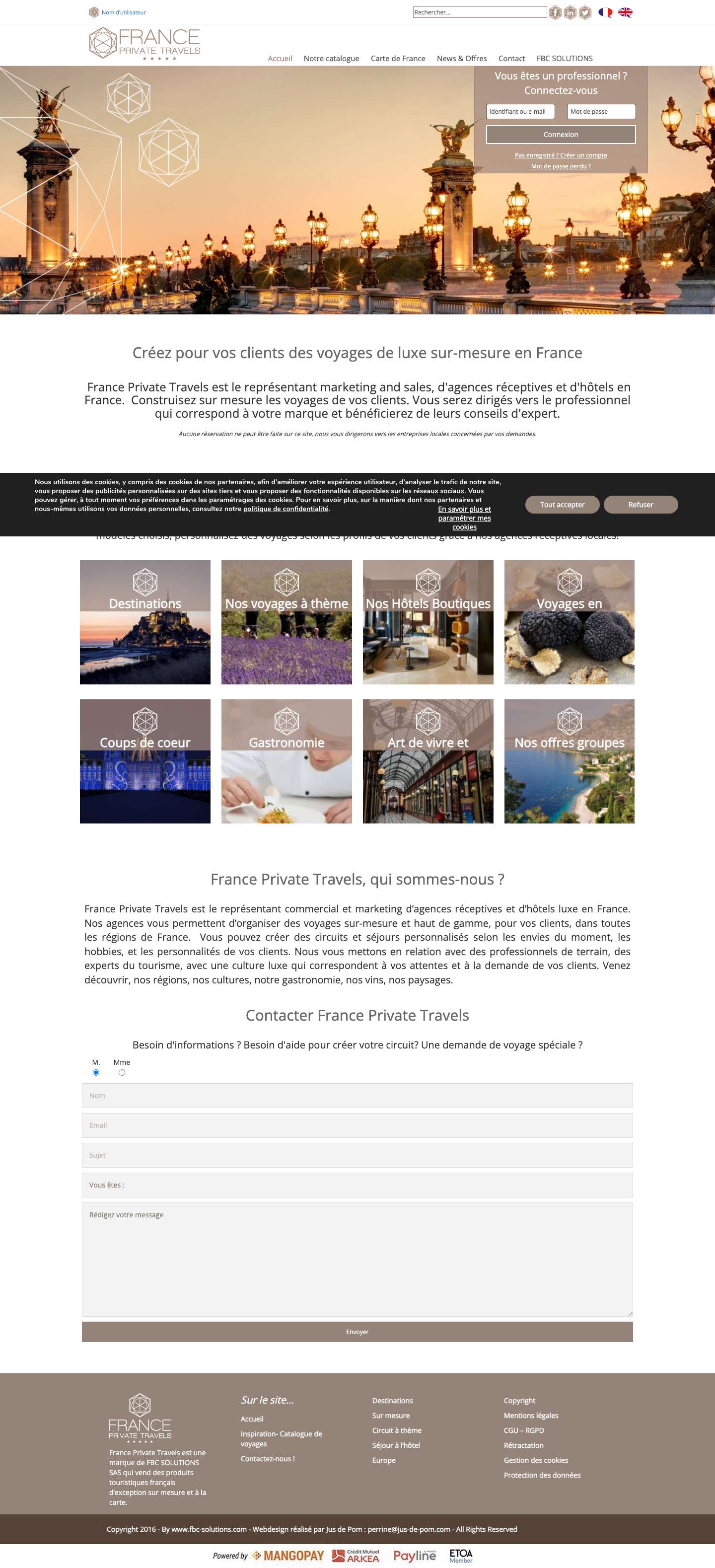 France Private Travels représentante des agences réceptives et des hôtels luxe en France - Full Screenshot