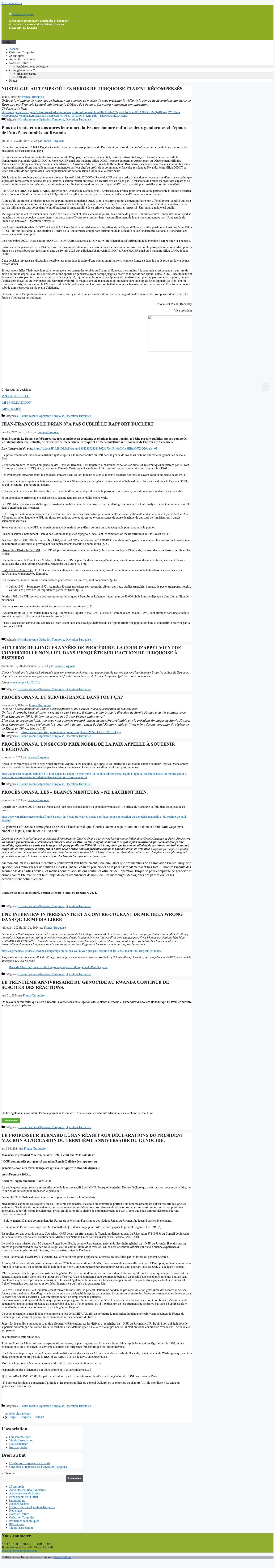 France Turquoise – Défendre et promouvoir la mémoire et l'honneurde l'armée française et des militaires françaisayant servi au Rwanda - Full Screenshot