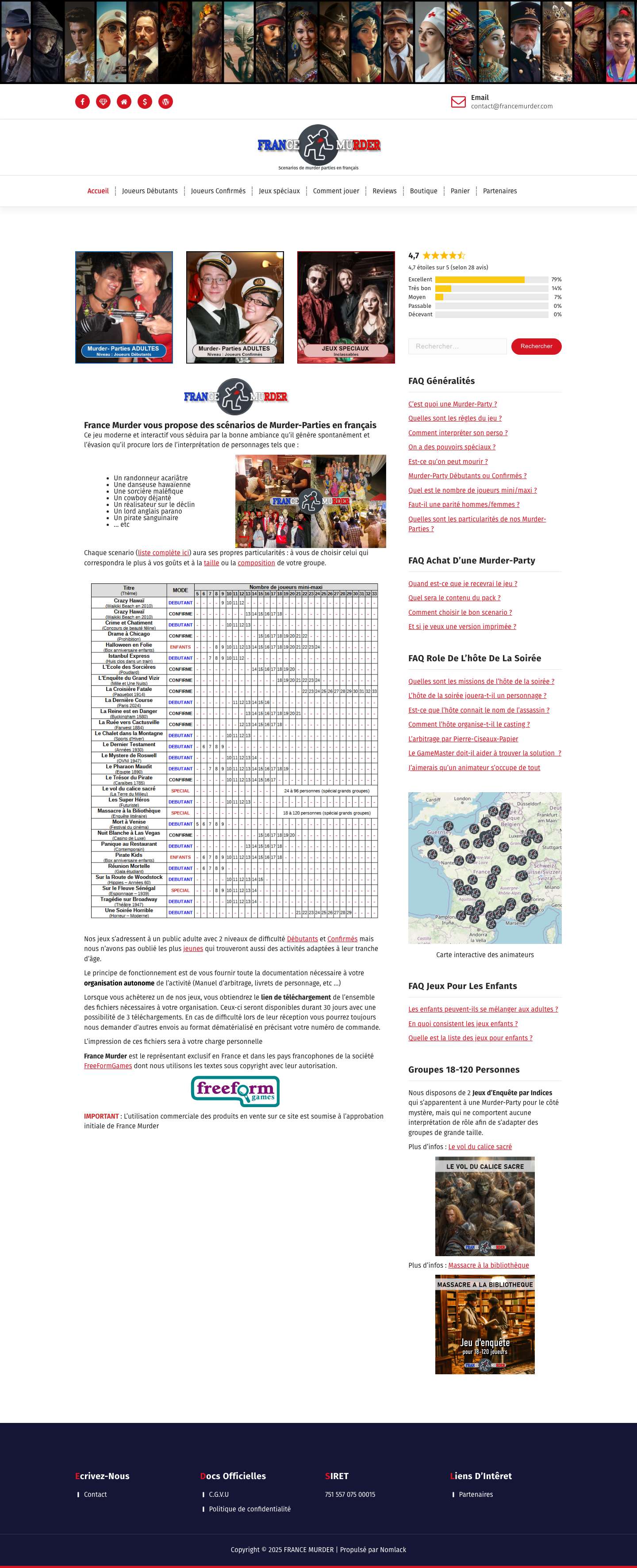FRANCE MURDER – Scenarios de murder parties en français - Full Screenshot