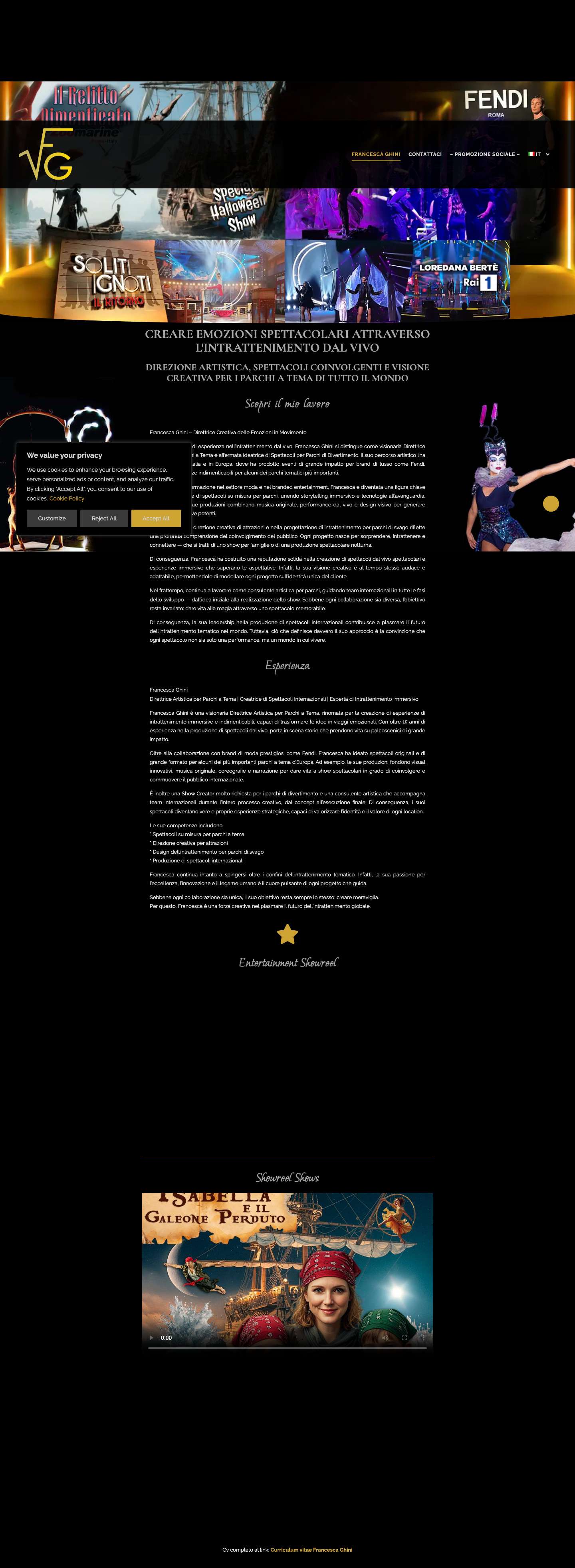 Home - Francesca Ghini | Artistic Director for Theme Parks & Live Show Creator - Full Screenshot