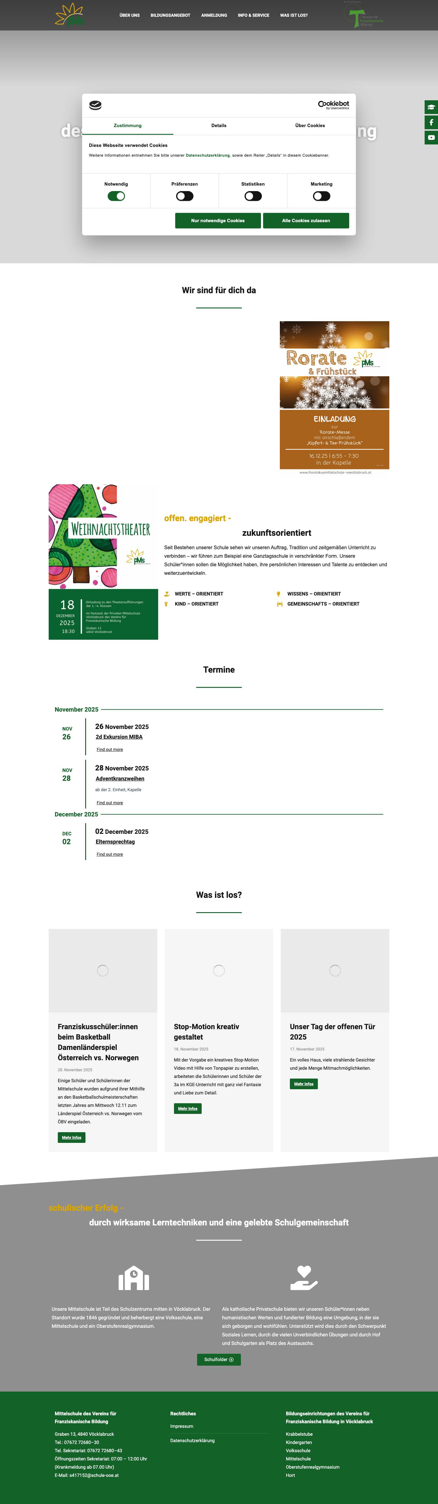 Home - Mittelschule der Franziskanerinnen von Vöcklabruck - Full Screenshot