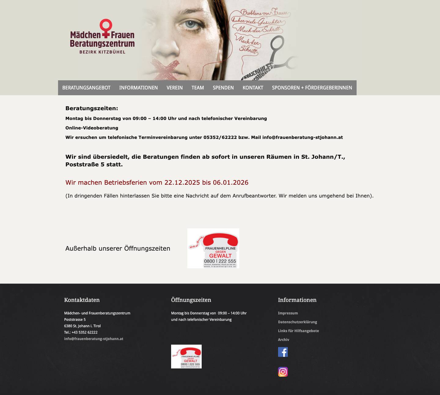 Startseite Frauenberatung - Frauenberatung St. JohannFrauen- und Mädchenberatung Berzirk Kitzbühel - Full Screenshot