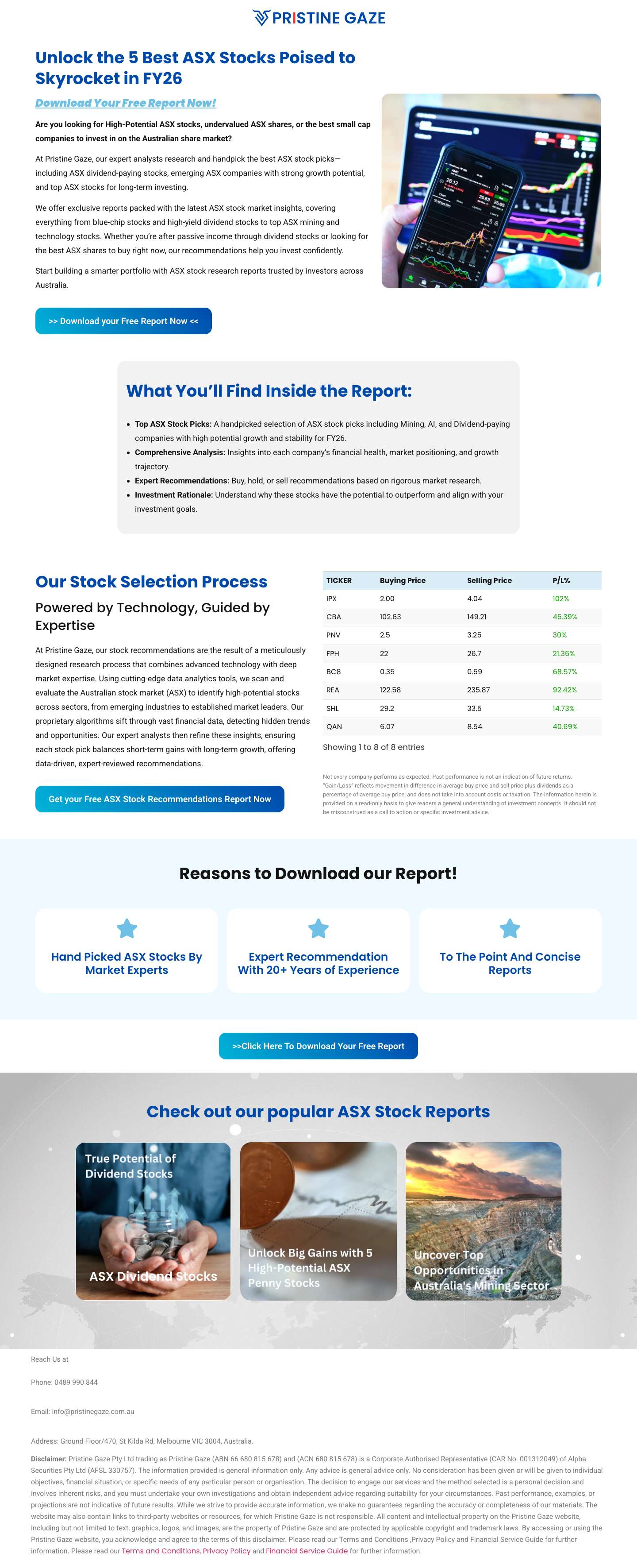 Top ASX stocks with High Growth Potential - Pristine Gaze - Full Screenshot