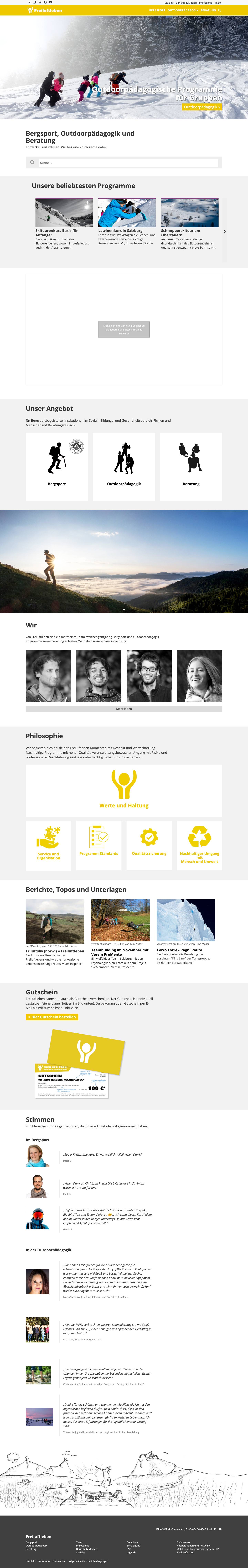 Bergsport, Outdoorpädagogik und Beratung in Salzburg - Freiluftleben - Full Screenshot