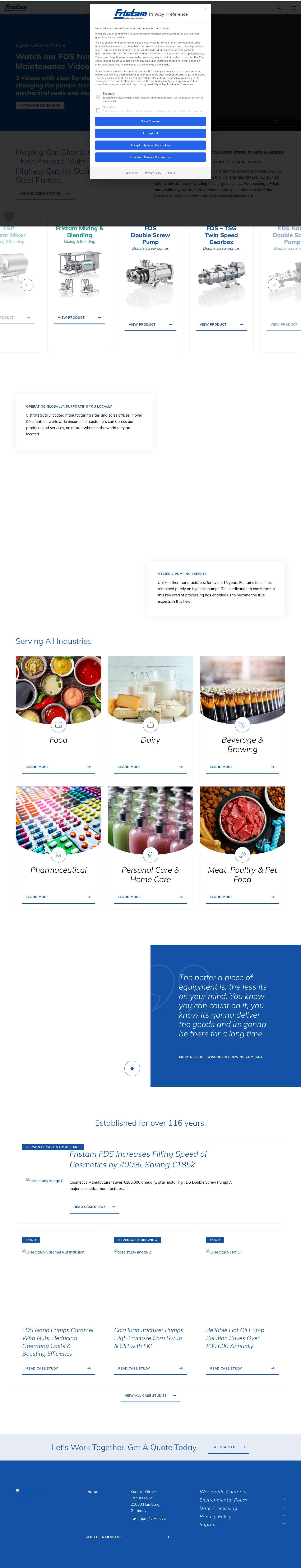 Fristam Pumps - The worlds leading hygienic pumps manufacturer - Full Screenshot