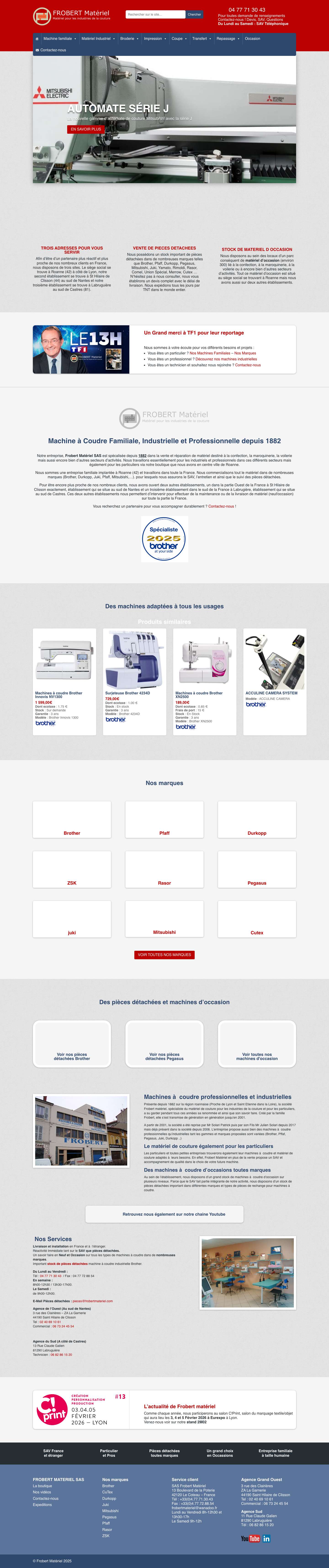 Frobert Matériel, spécialiste machine à coudre industrielle et familiale - Full Screenshot