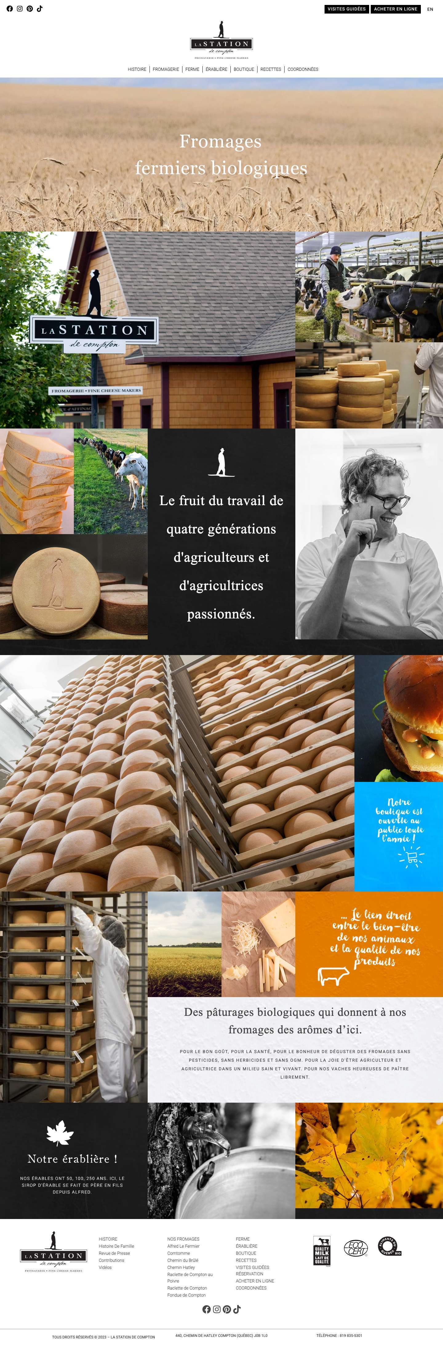 Fromages biologiques au lait cru de vaches. Fromagerie La Station. Fromagerie Cantons de L'est. Ferme Familiale Lait cru de vache - Fromagerie La Station - Full Screenshot