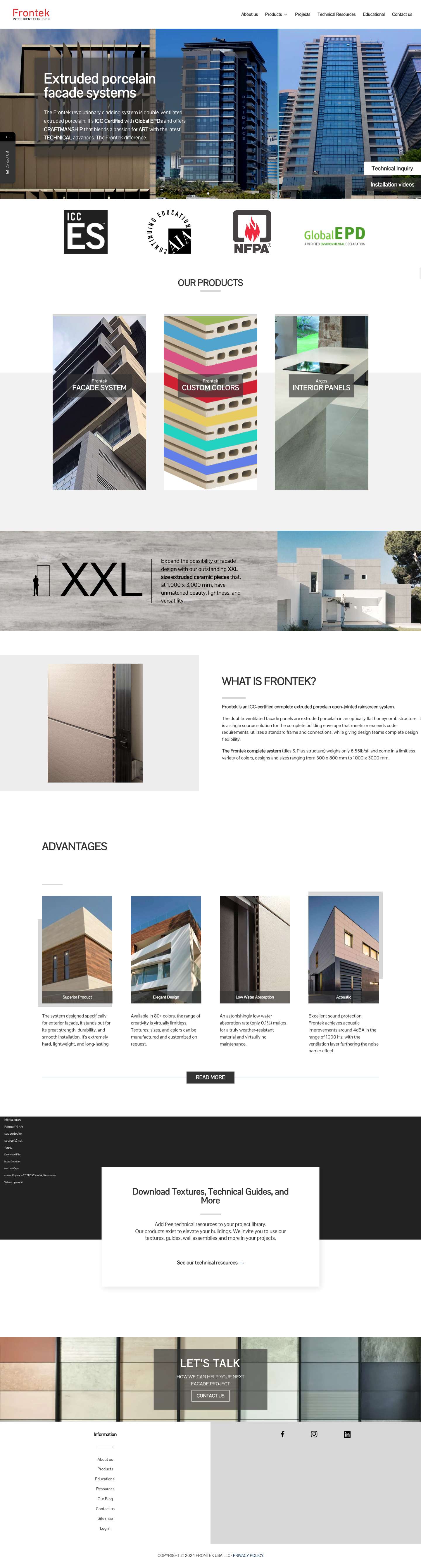 Rainscreen System Manufacturer - Frontek Porcelain Facades - Full Screenshot