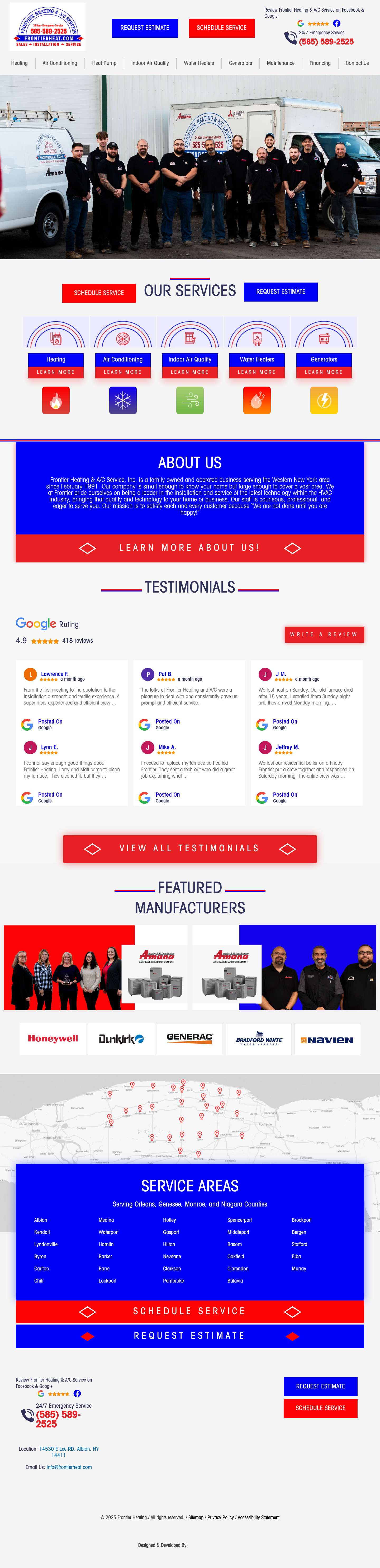 Albion, NY HVAC: Frontier Heating Services & Solutions - Full Screenshot