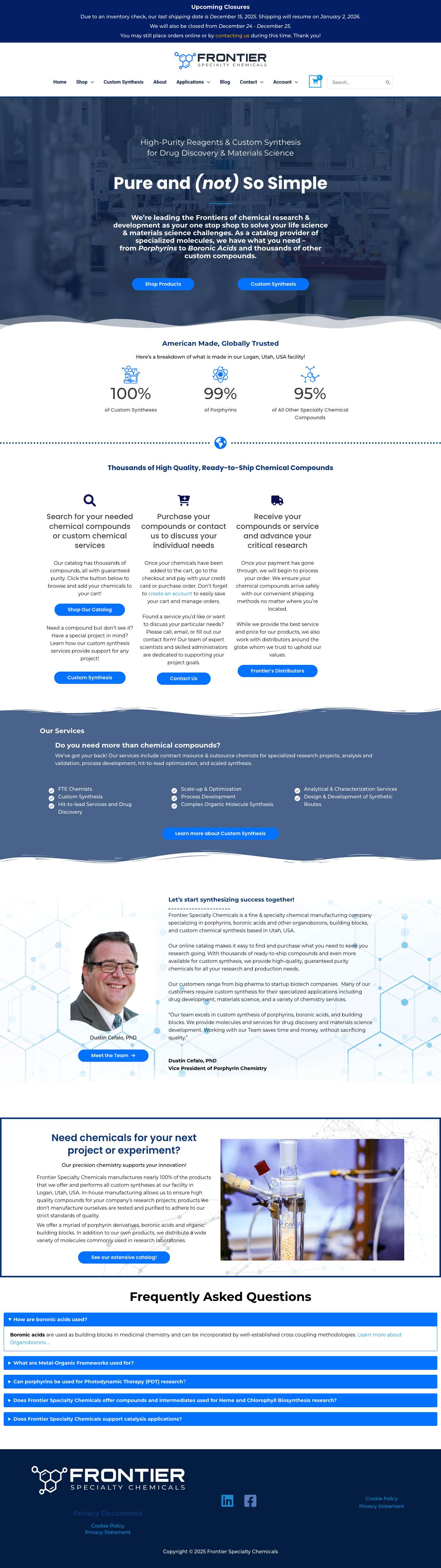 Frontier Specialty Chemicals - Precision Chemistry & Innovation - Full Screenshot