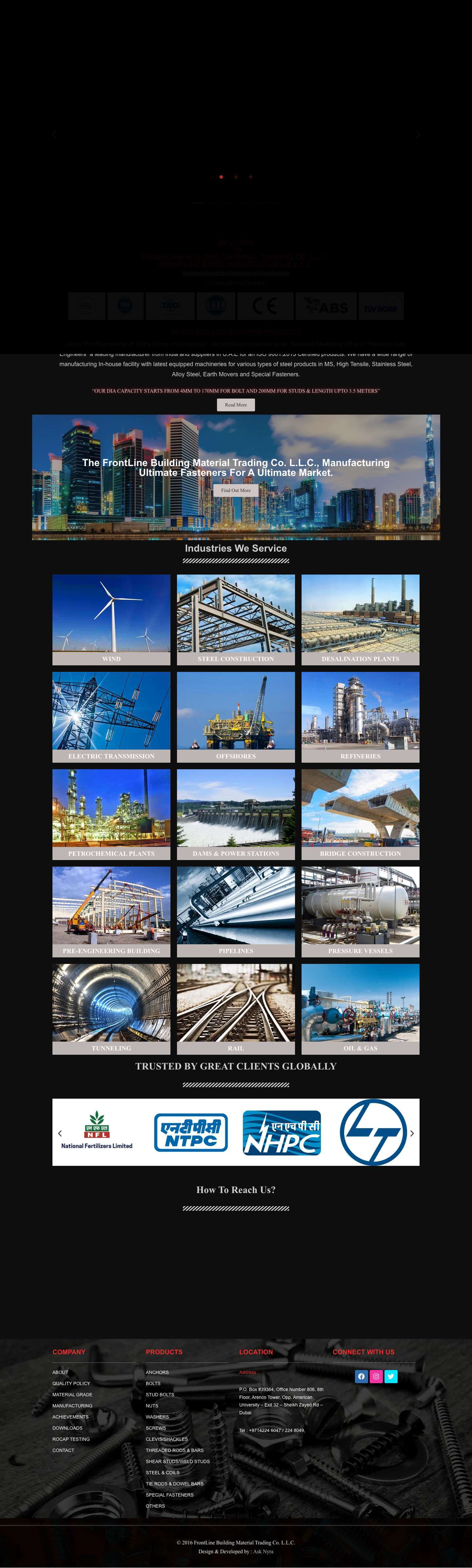 Fasteners Manufacturer & Suppliers | Bolts & Nuts Supplier in Dubai UAE - Full Screenshot