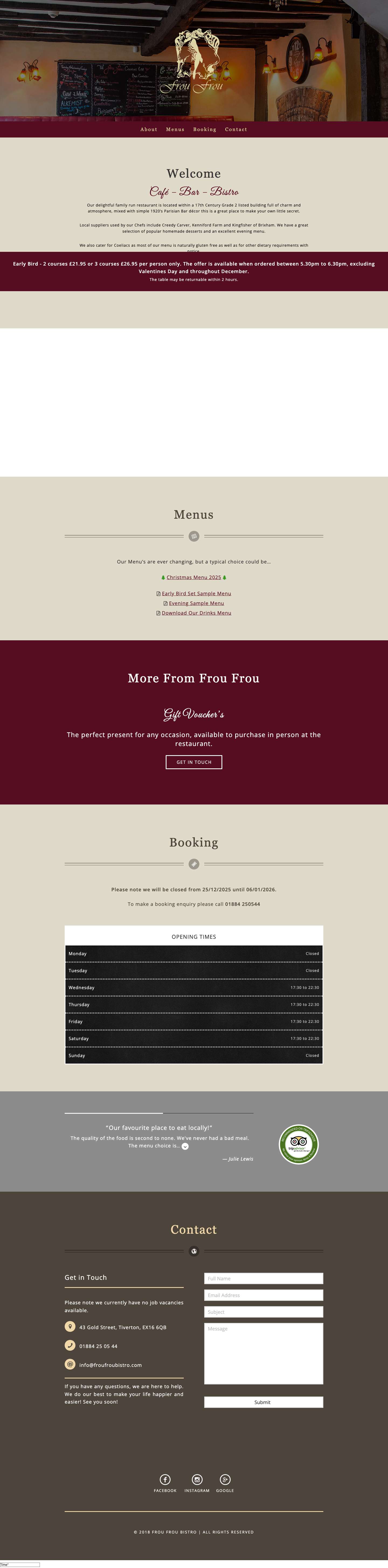 Frou Frou Bistro – Frou Frou Tiverton – Cafè | Bar | Bistro - Full Screenshot