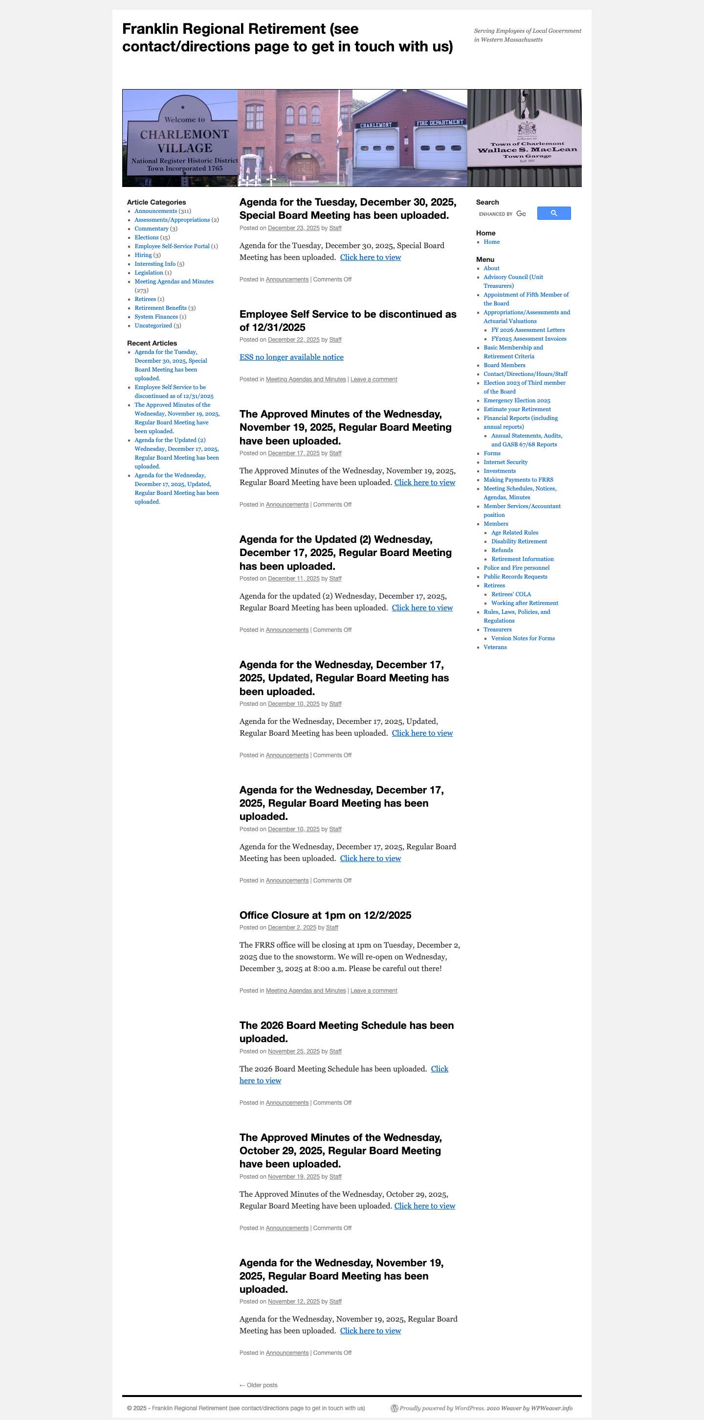 Franklin Regional Retirement (see contact/directions page to get in touch with us) | Serving Employees of Local Government in Western Massachusetts - Full Screenshot