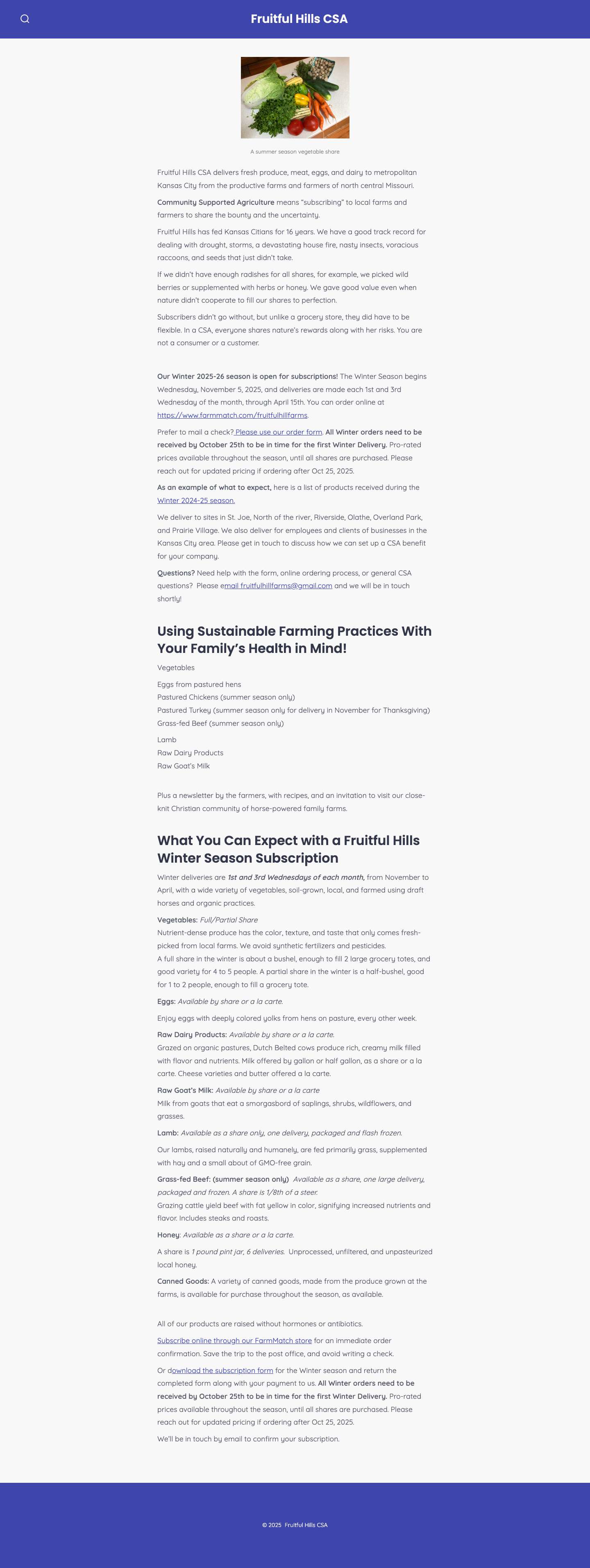 Fruitful Hills CSA - Fruitful Hills CSA - Full Screenshot