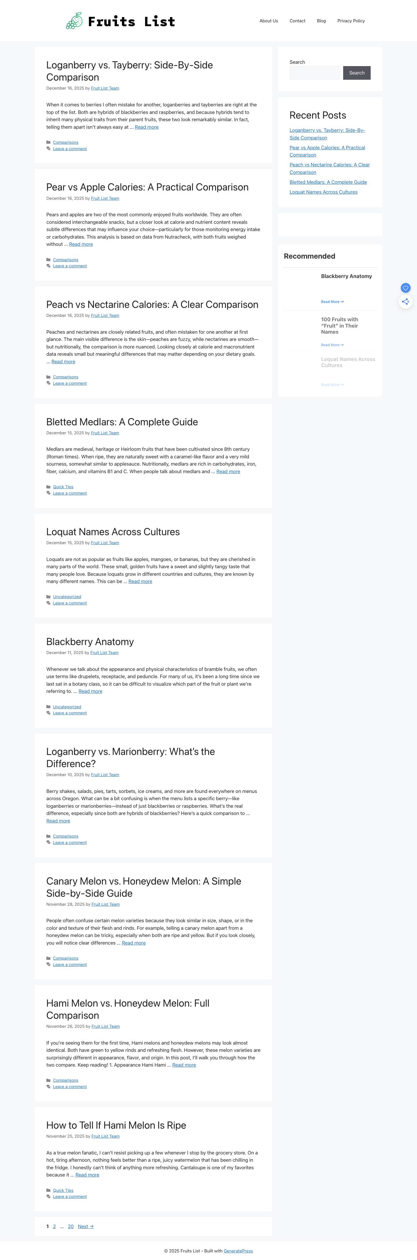 Fruits List - Leading fruit knowledge hub - Full Screenshot