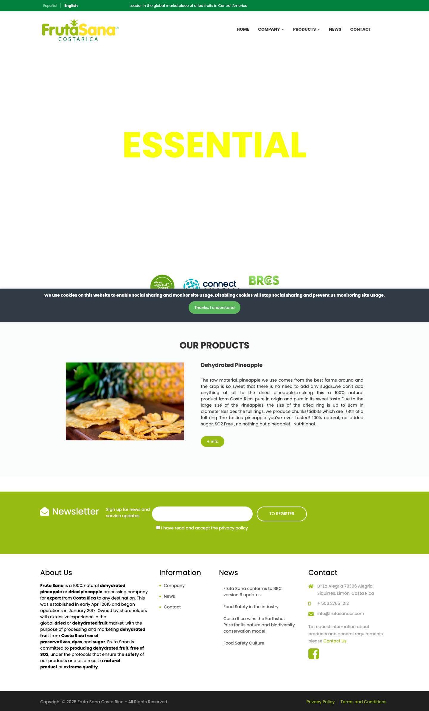 Fruta Sana Costa Rica | Company exporting dried pineapple - Full Screenshot