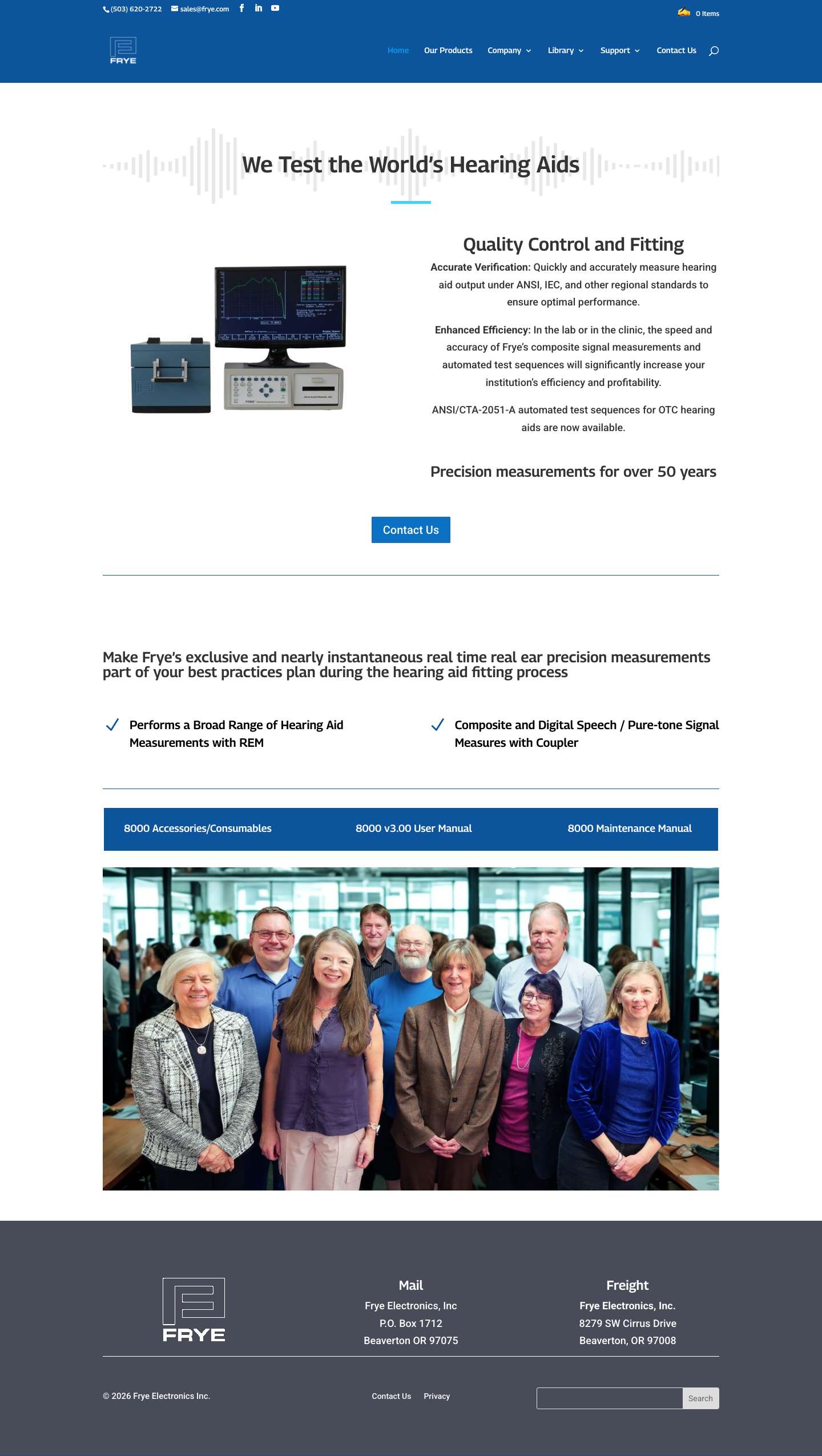 Audiological Test Equipment, Parts and Accessories - Frye Electronics, Inc. - Full Screenshot