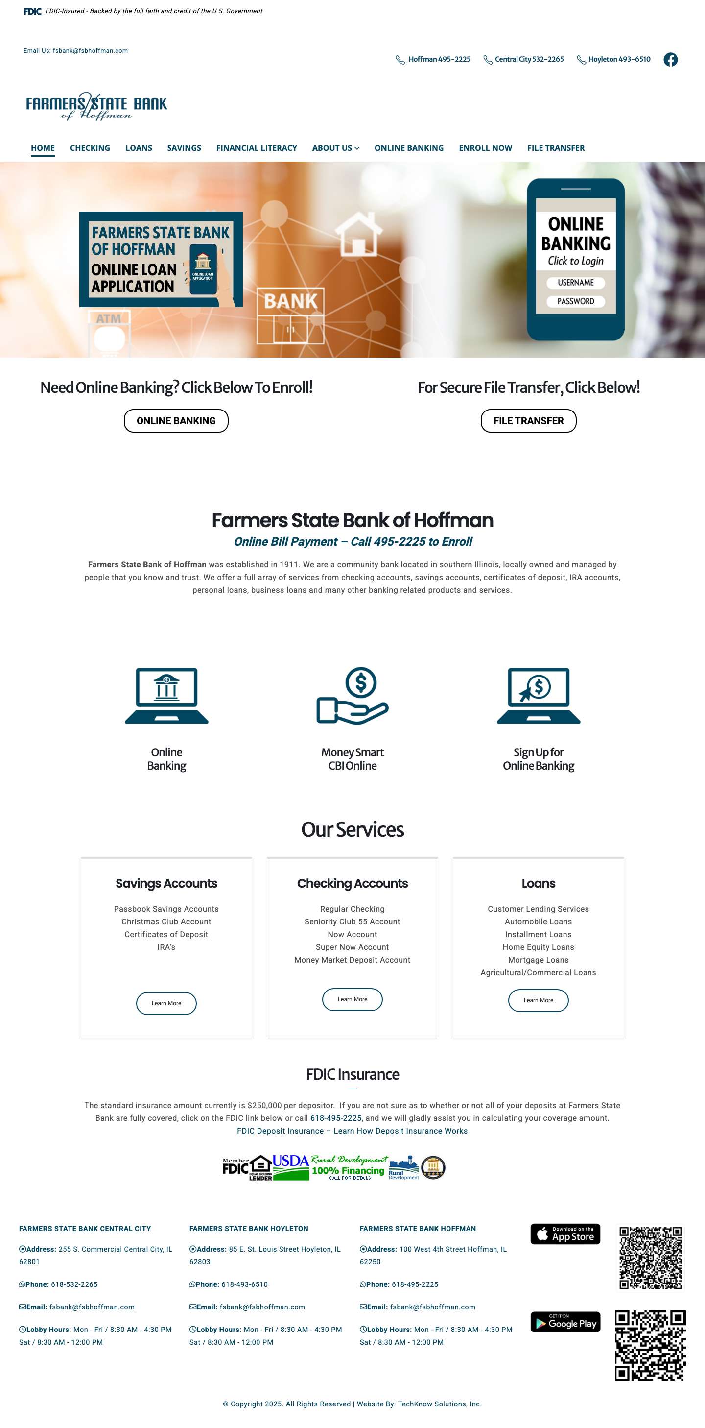 Farmers State Bank of Hoffman in Hoffman, IL, Central City, IL, and Hoyleton, IL - Full Screenshot