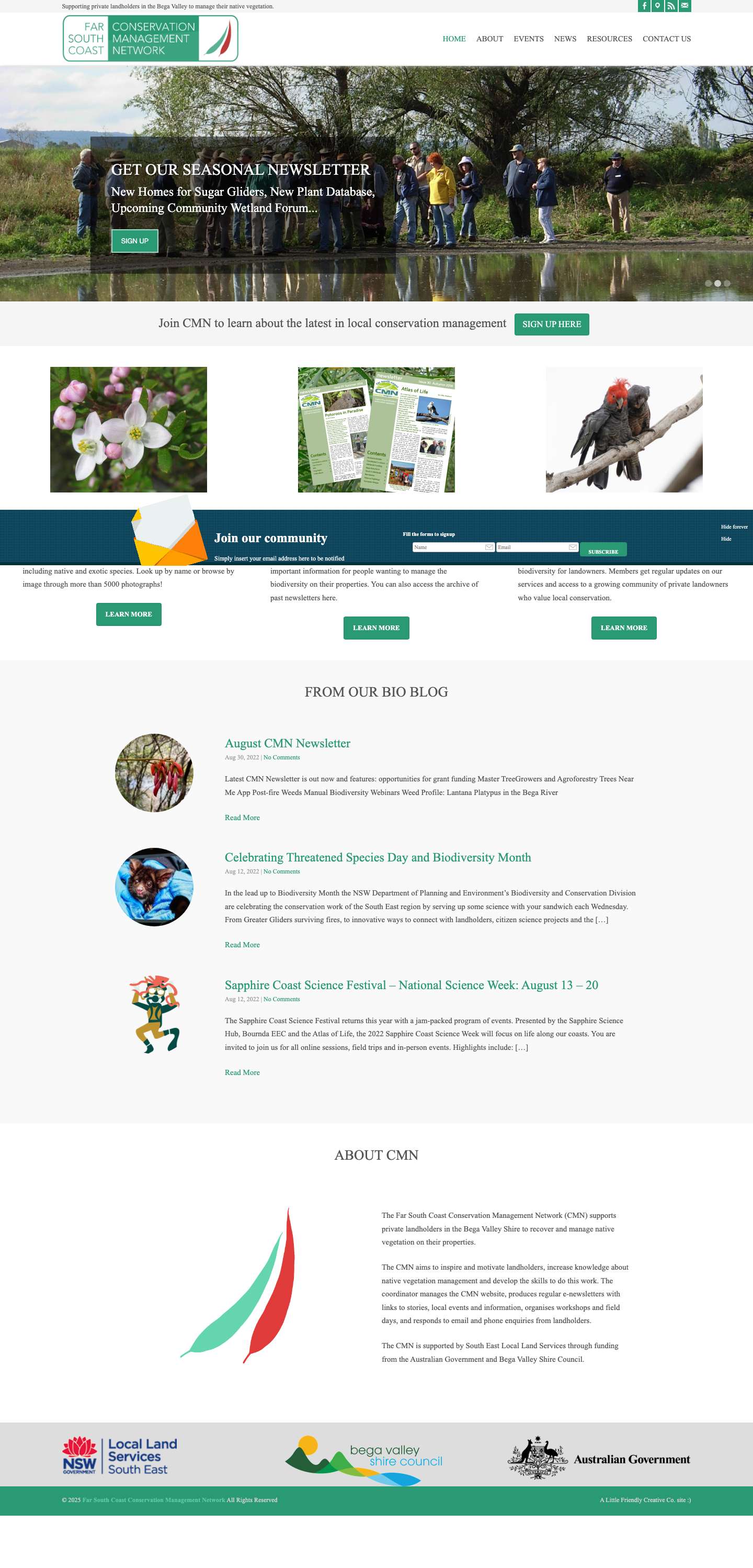 Far South Coast Conservation Management Network | Supporting private landholders in the Bega Valley to manage their native vegetation. - Full Screenshot
