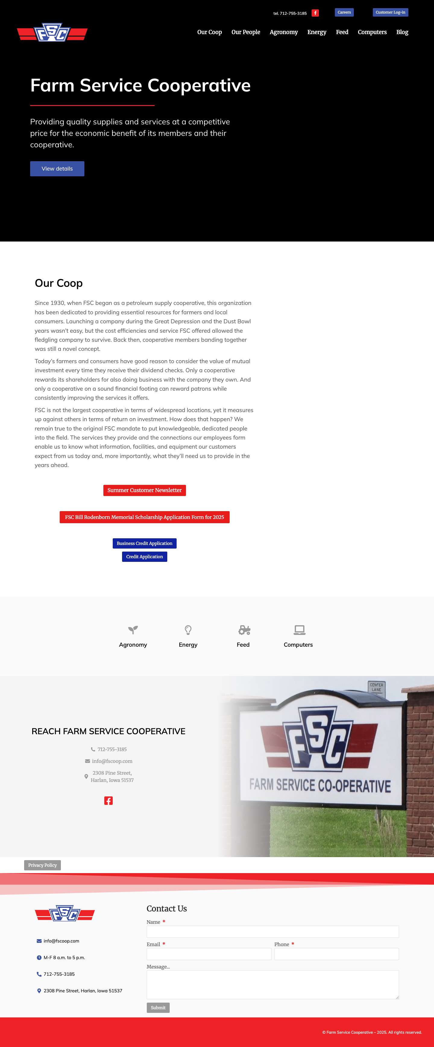 Agronomy, Feed, Energy and Computers in Harlan, IA | Farm Service Cooperative - Full Screenshot