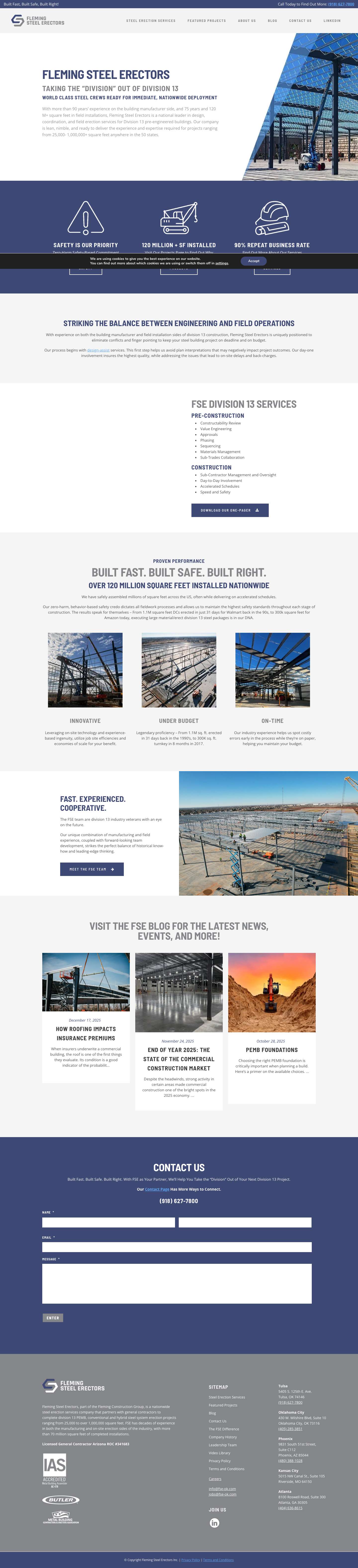 Home - Fleming Steel Erectors - Division 13 Construction Experts - Full Screenshot