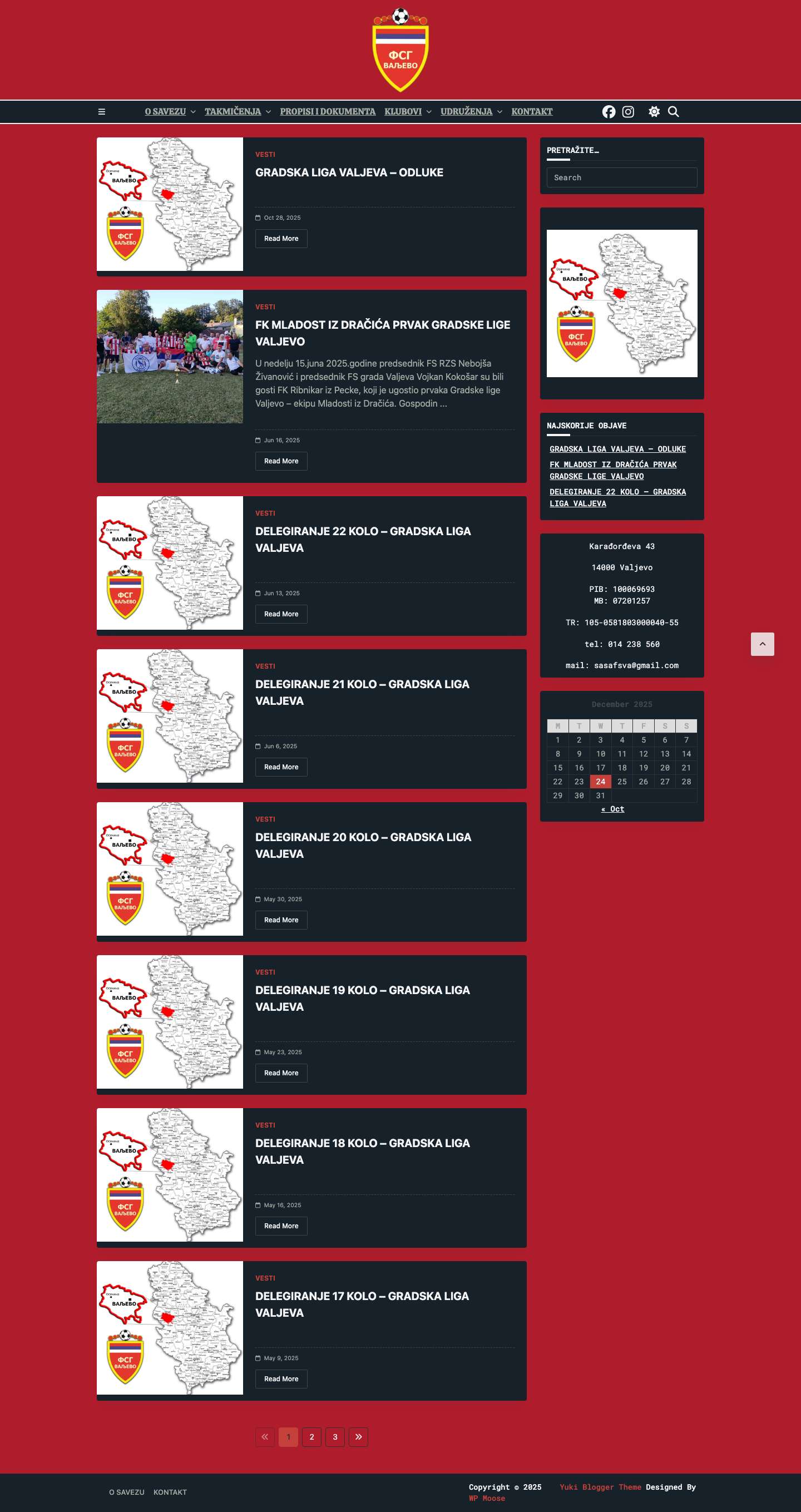 Fudbalski savez grada Valjeva - - Full Screenshot