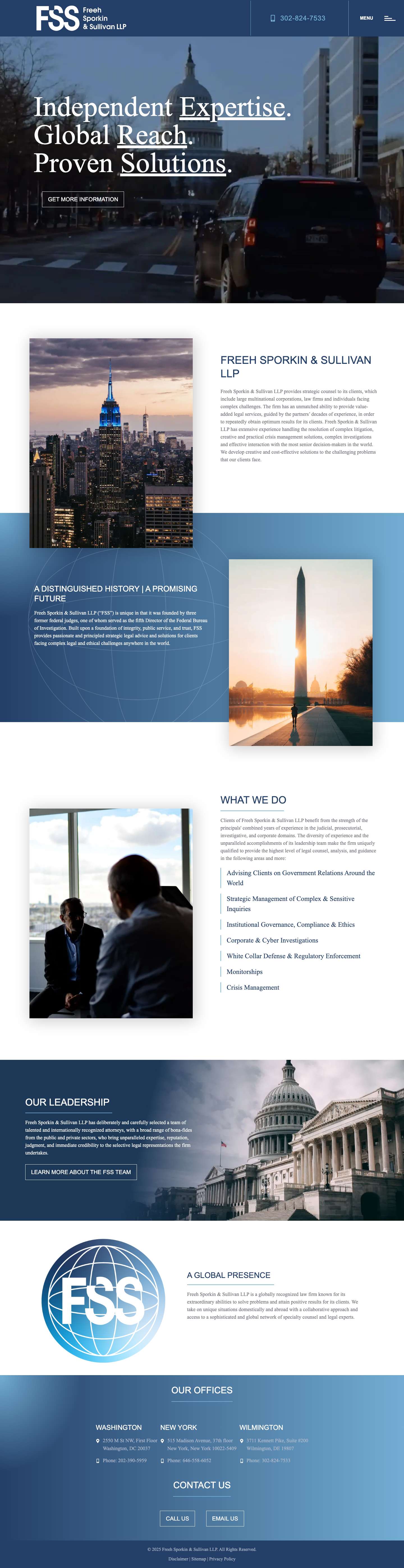 Freeh Sporkin & Sullivan LLP | Solving Complex Legal Matters Globally - Full Screenshot