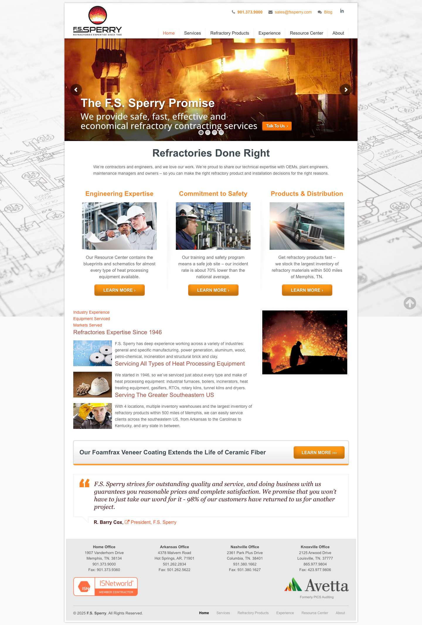 Refractory Contractor | F.S. Sperry - Refractory Contractor - Full Screenshot