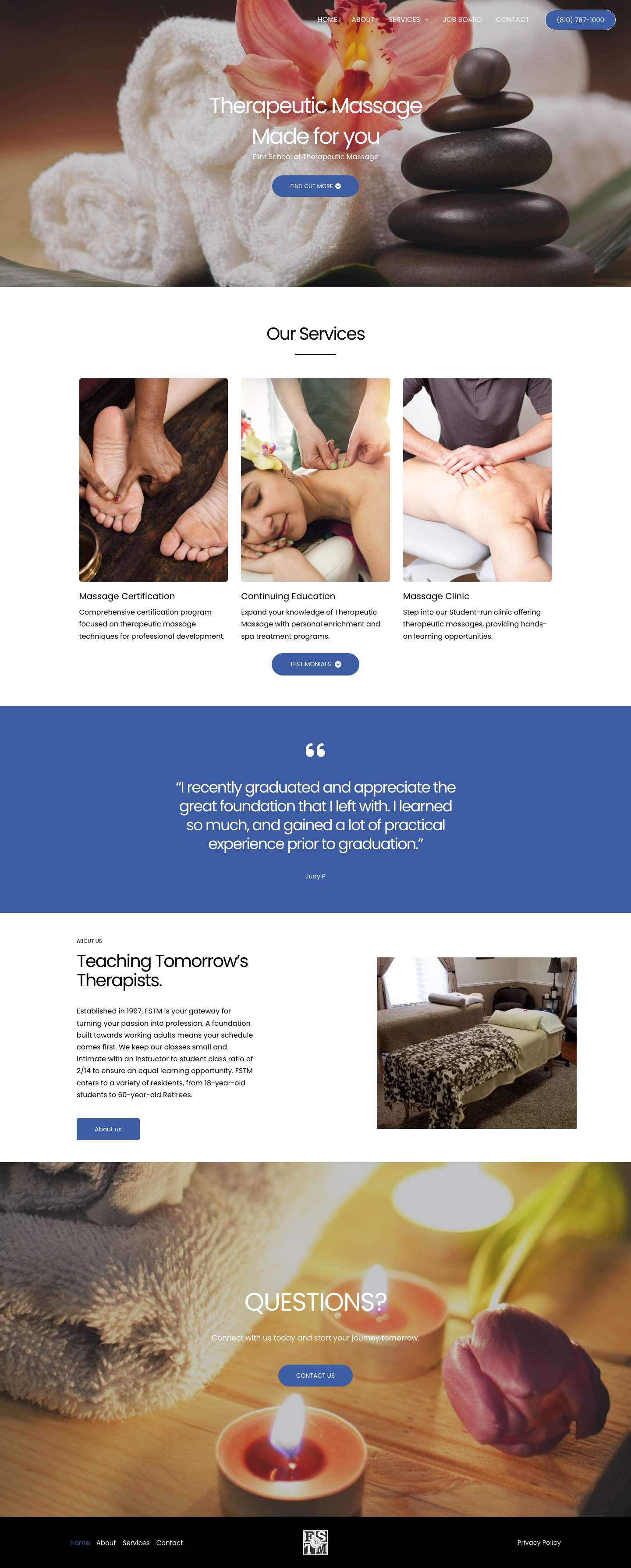 Home - Flint School of Therapeutic Massage - Full Screenshot