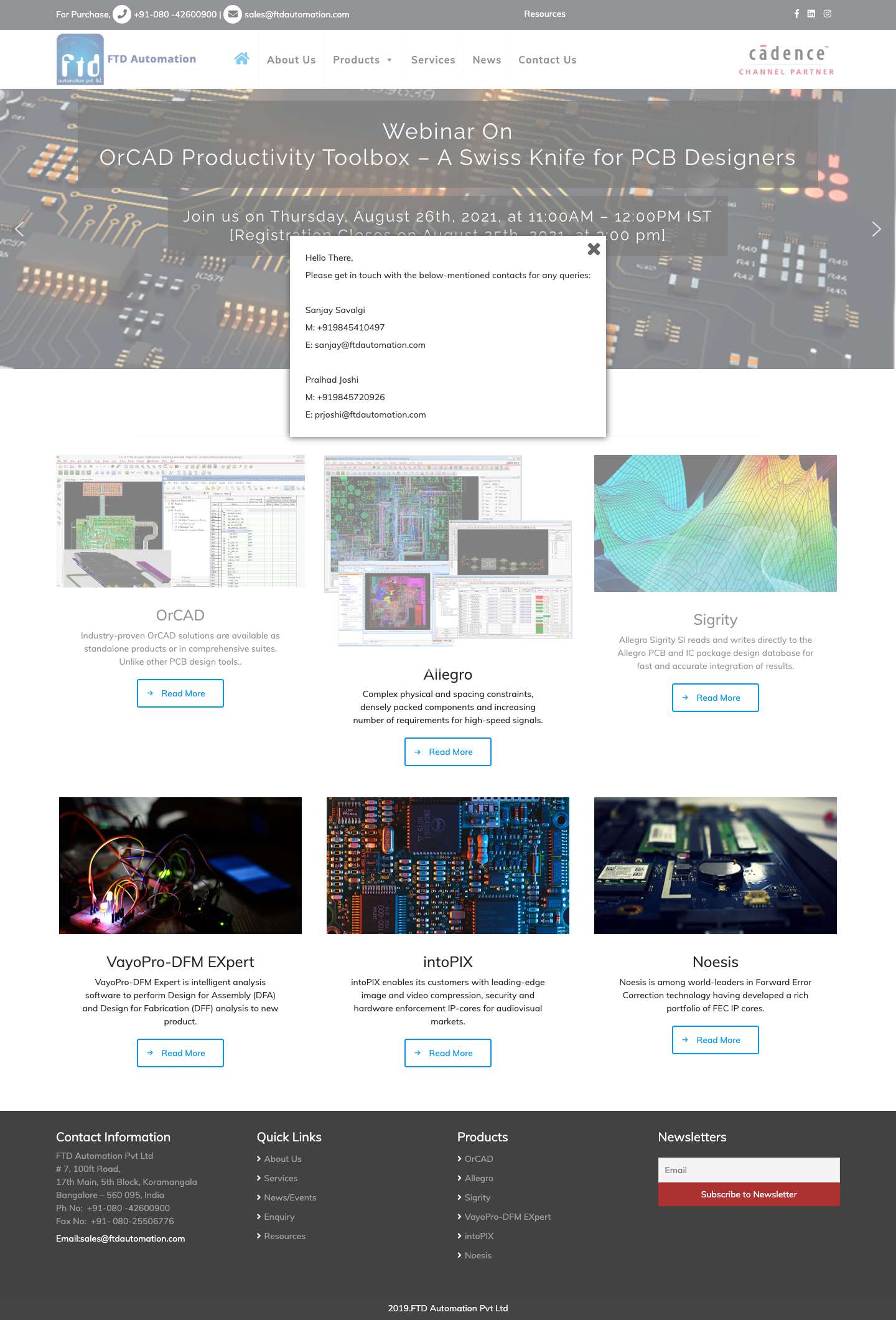 FTD Automation Home | superior Sales & Support in Electronic Design Automation and Printed Circuit Board industry, serving Hardware and Software - Full Screenshot