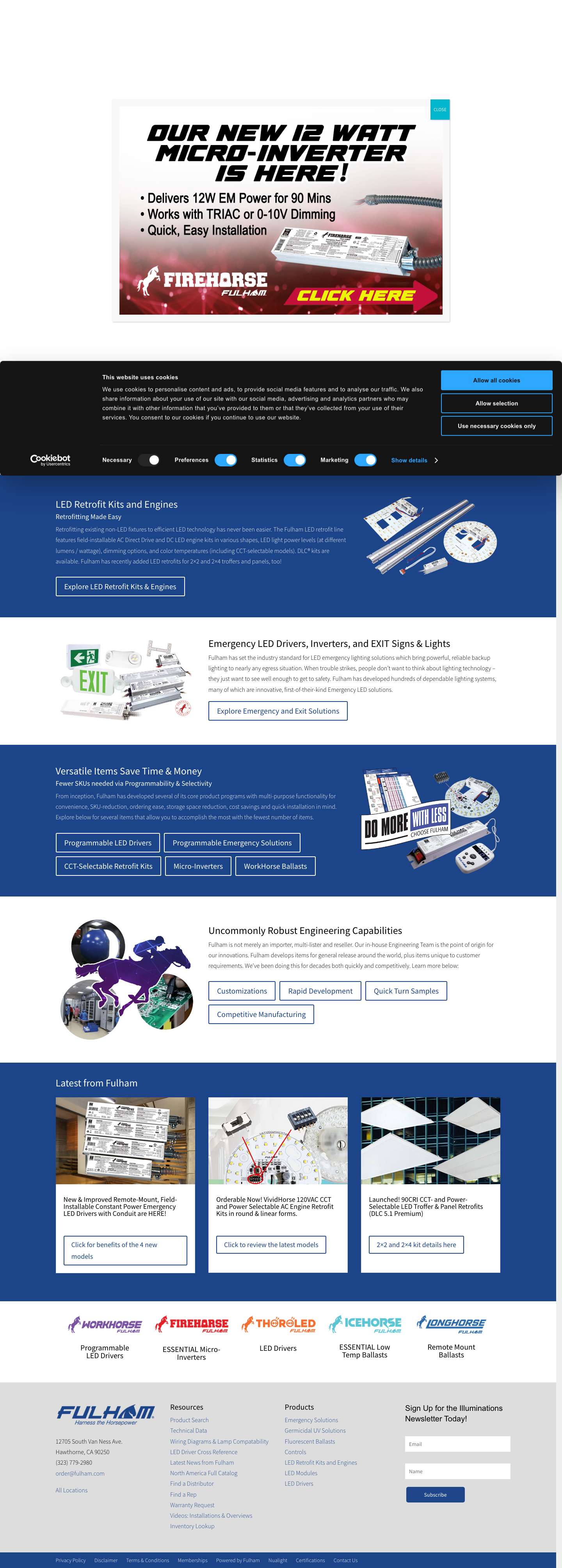 Fulham: Lighting Solutions | LED Drivers | Ballasts | Emergency | Modules - Full Screenshot