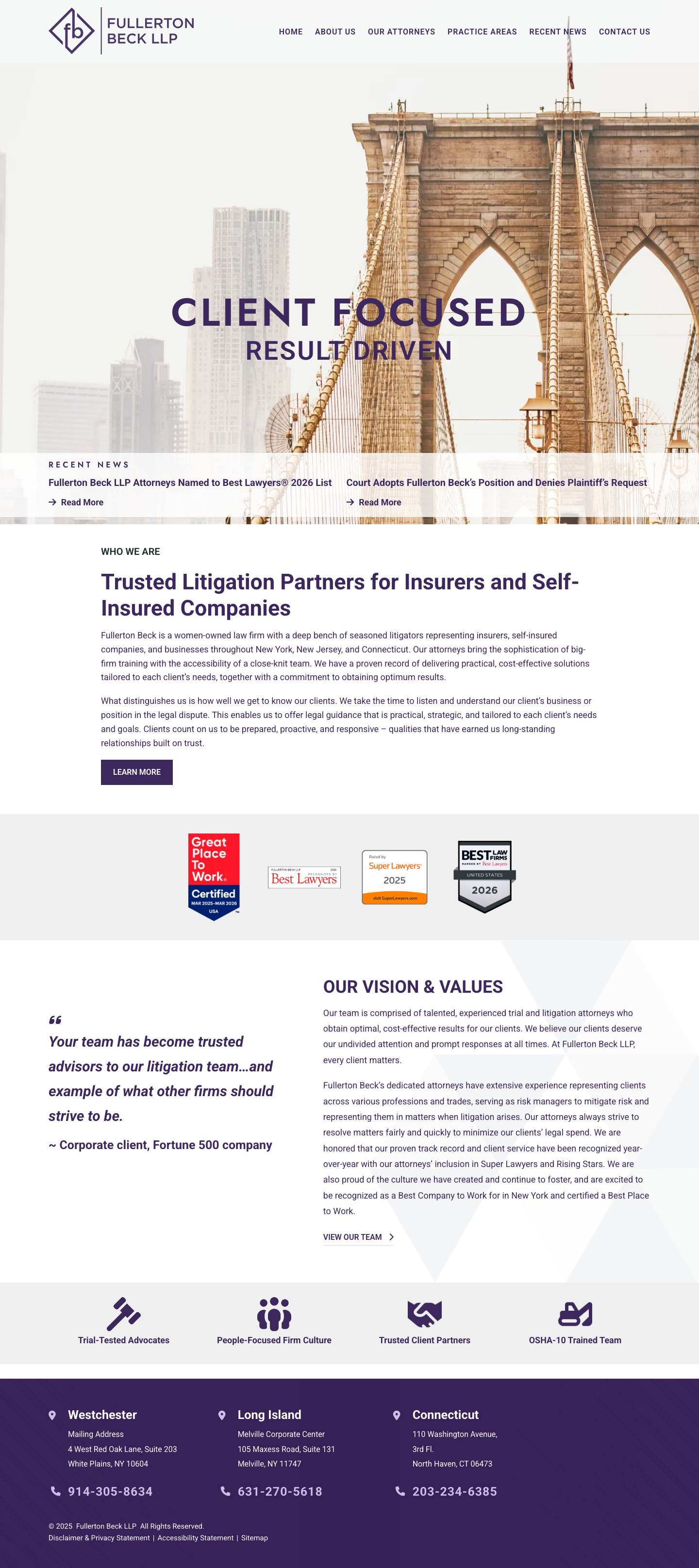 New York Full Service Litigation Law Firm - Fullerton Beck LLP - Full Screenshot