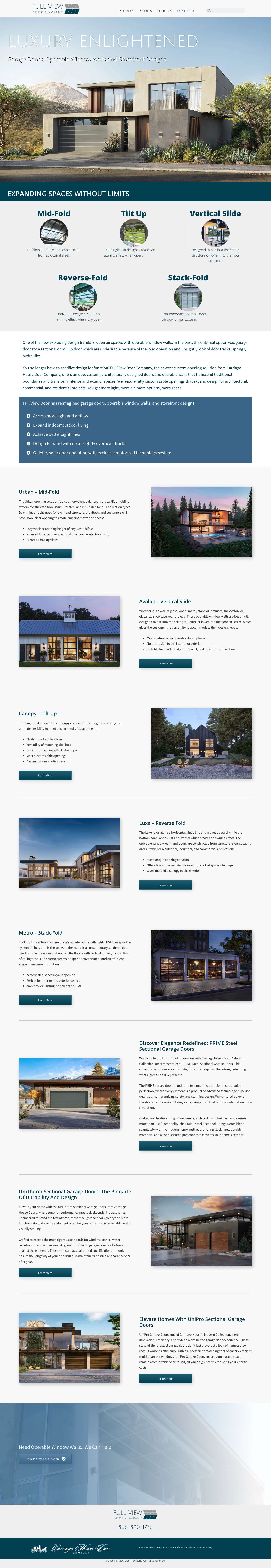 Operable Window Walls & Garage Doors | Full View Door Company - Full Screenshot