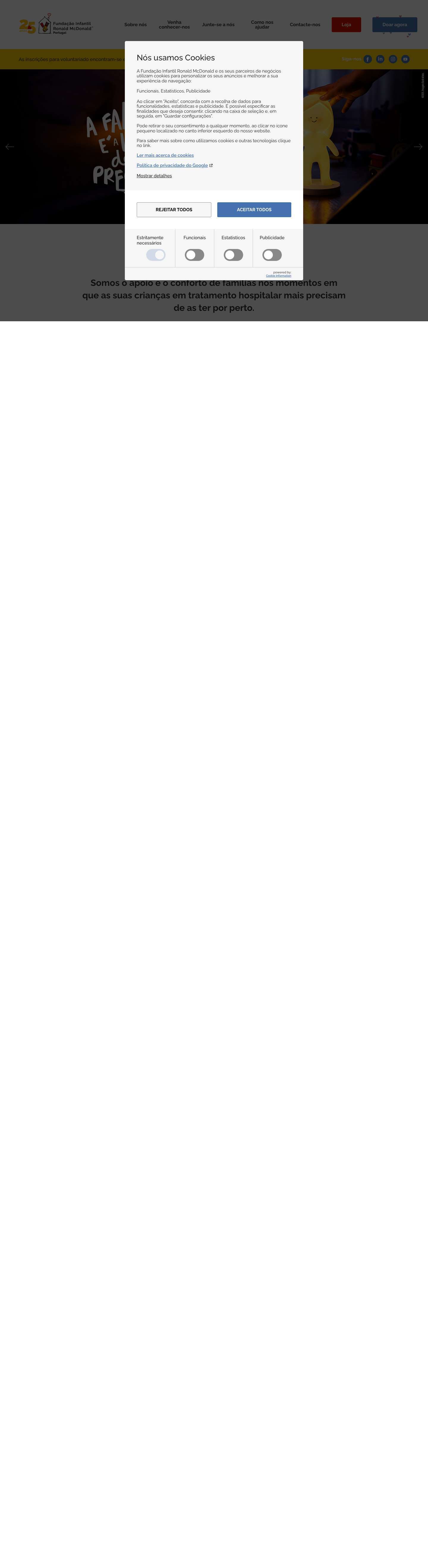 Fundação Infantil Ronald McDonald - As Casas e o Espaço Familiar Ronald McDonald são o apoio e o conforto das famílias com crianças em tratamento hospitalar. Conheça-nos. - Full Screenshot