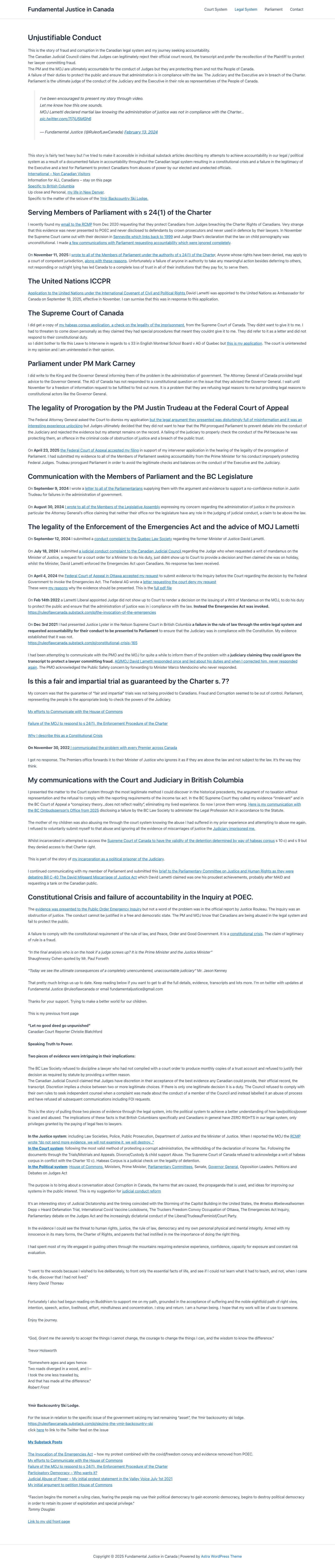 Unjustifiable Conduct - Fundamental Justice in Canada - Full Screenshot