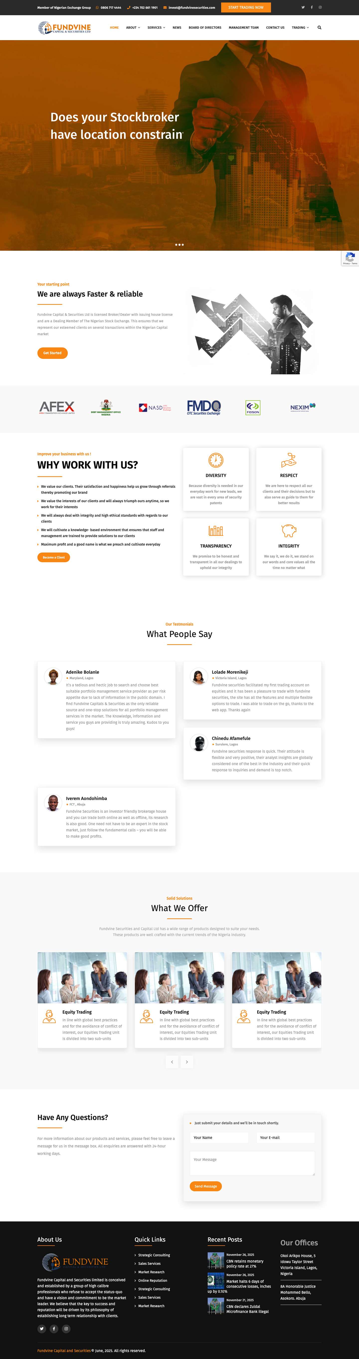 Fundvine Capital and Securities – Member of Nigerian Exchange Group - Full Screenshot