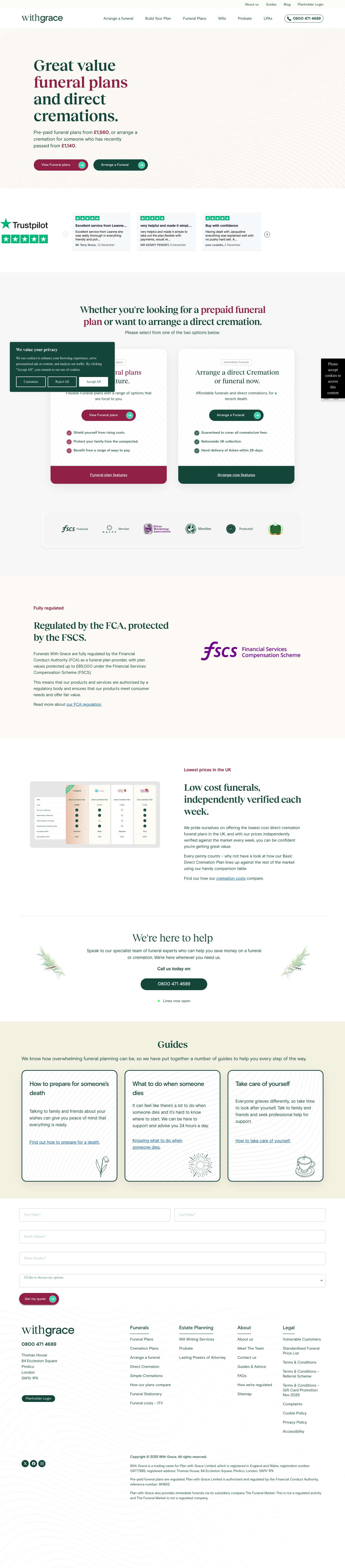 With Grace - Funeral Care and Funeral Planning Providers - Full Screenshot