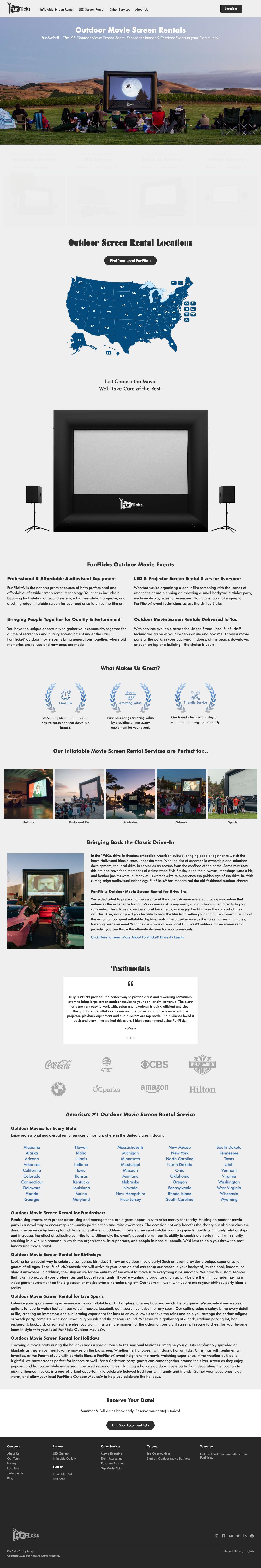 Outdoor Movie Screen Rental & LED Screen Rentals | FunFlicks - Full Screenshot