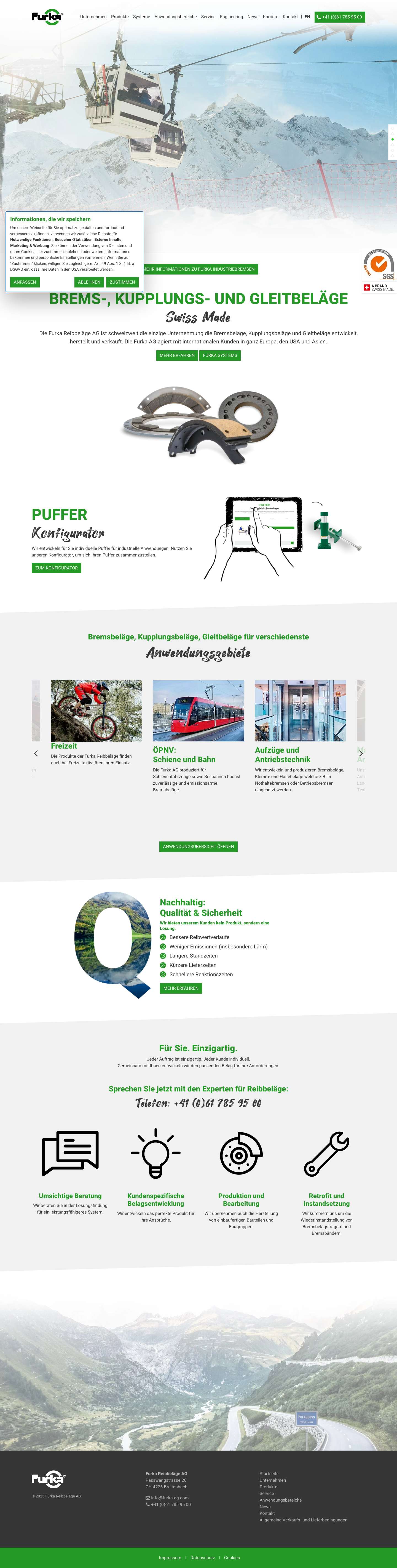 Furka Reibbeläge AG - Gleit- & Reibbeläge - Full Screenshot