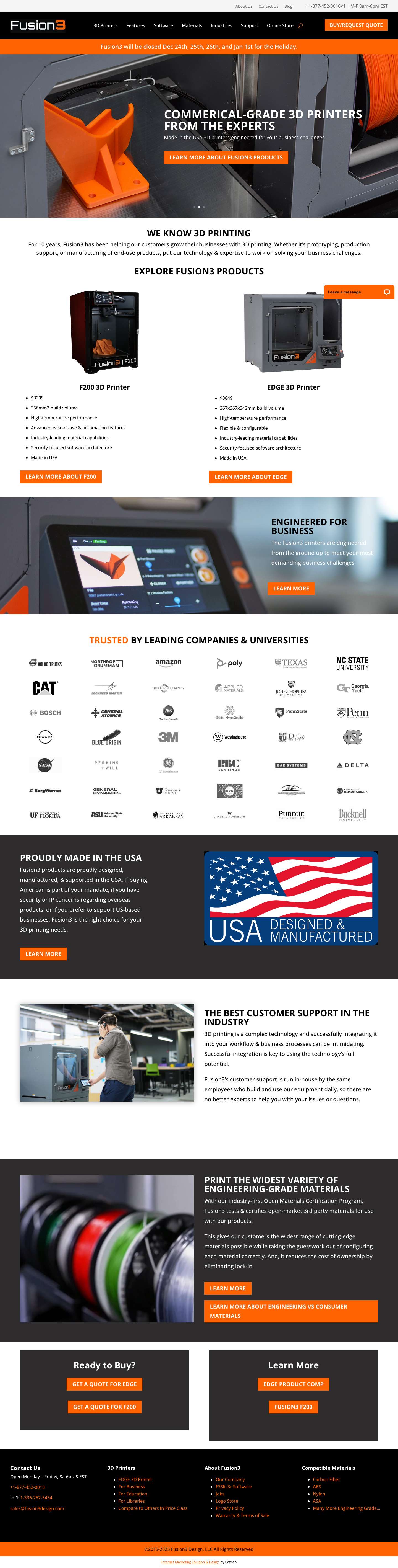 Industrial 3D Printers for Business & Education | Fusion3 - Full Screenshot