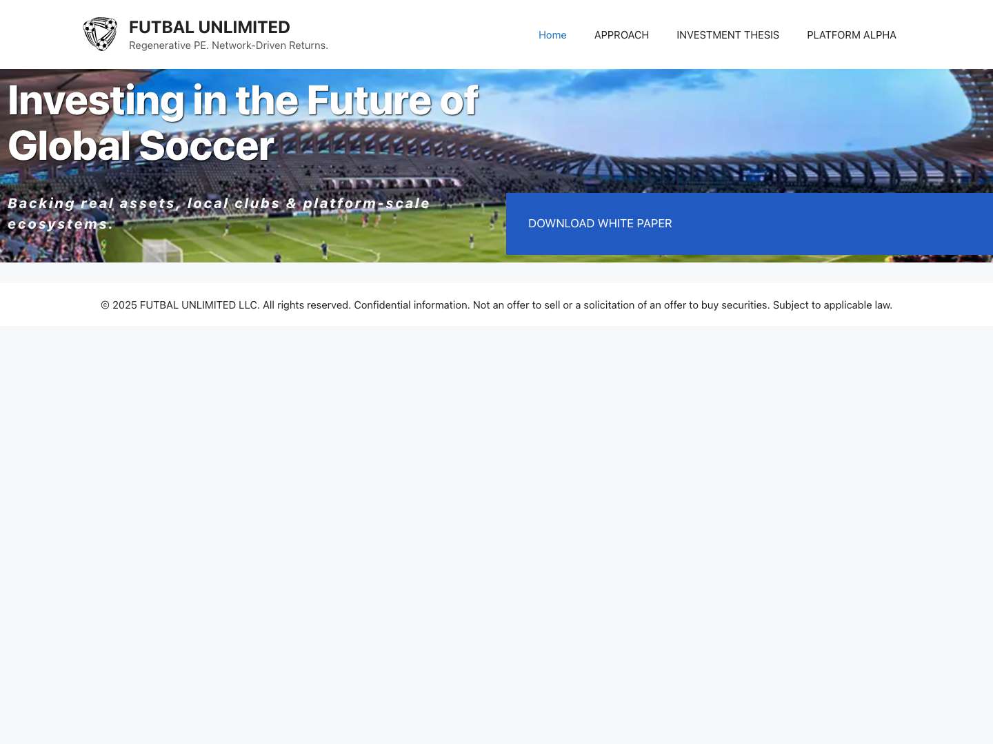 FUTBAL UNLIMITED – Regenerative PE. Network-Driven Returns. - Full Screenshot