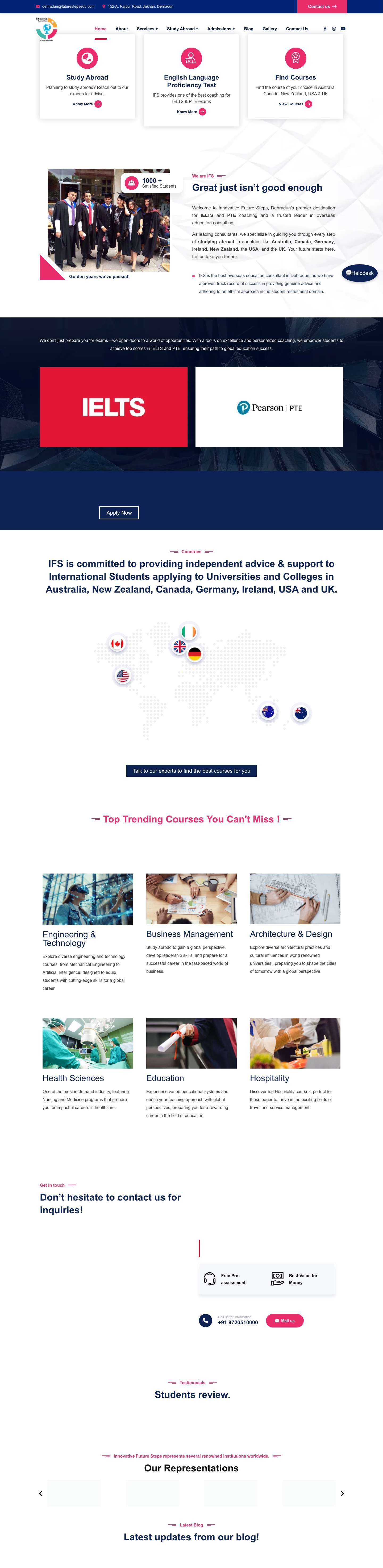 IELTS, PTE & Study Abroad - Innovative Future Steps - Full Screenshot