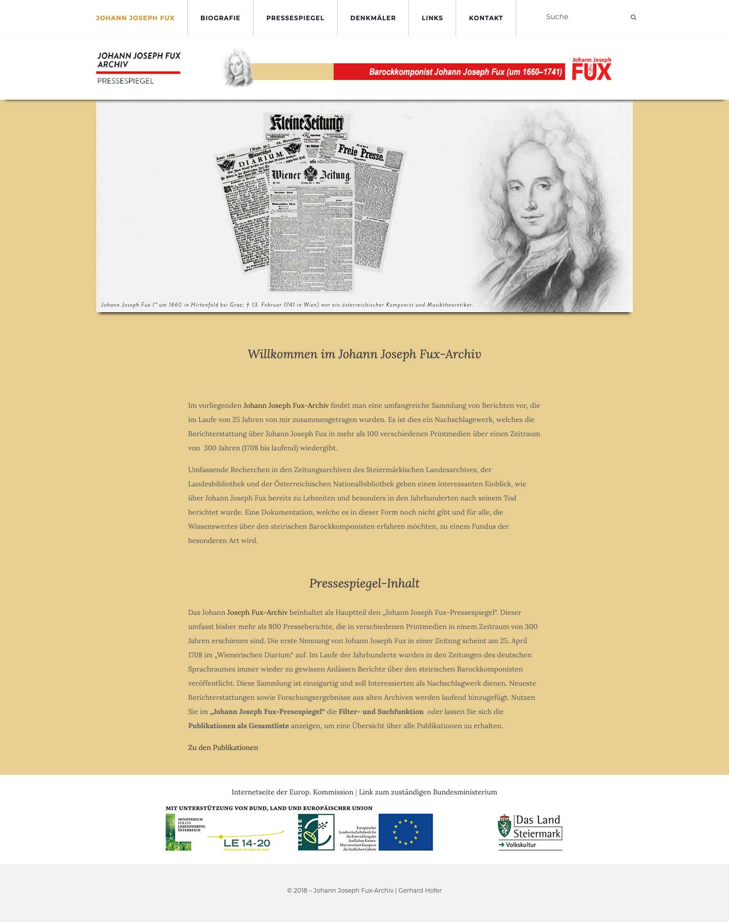 Johann Joseph Fux-Archiv – Pressespiegel Barockkomponist Johann Joseph Fux - Full Screenshot