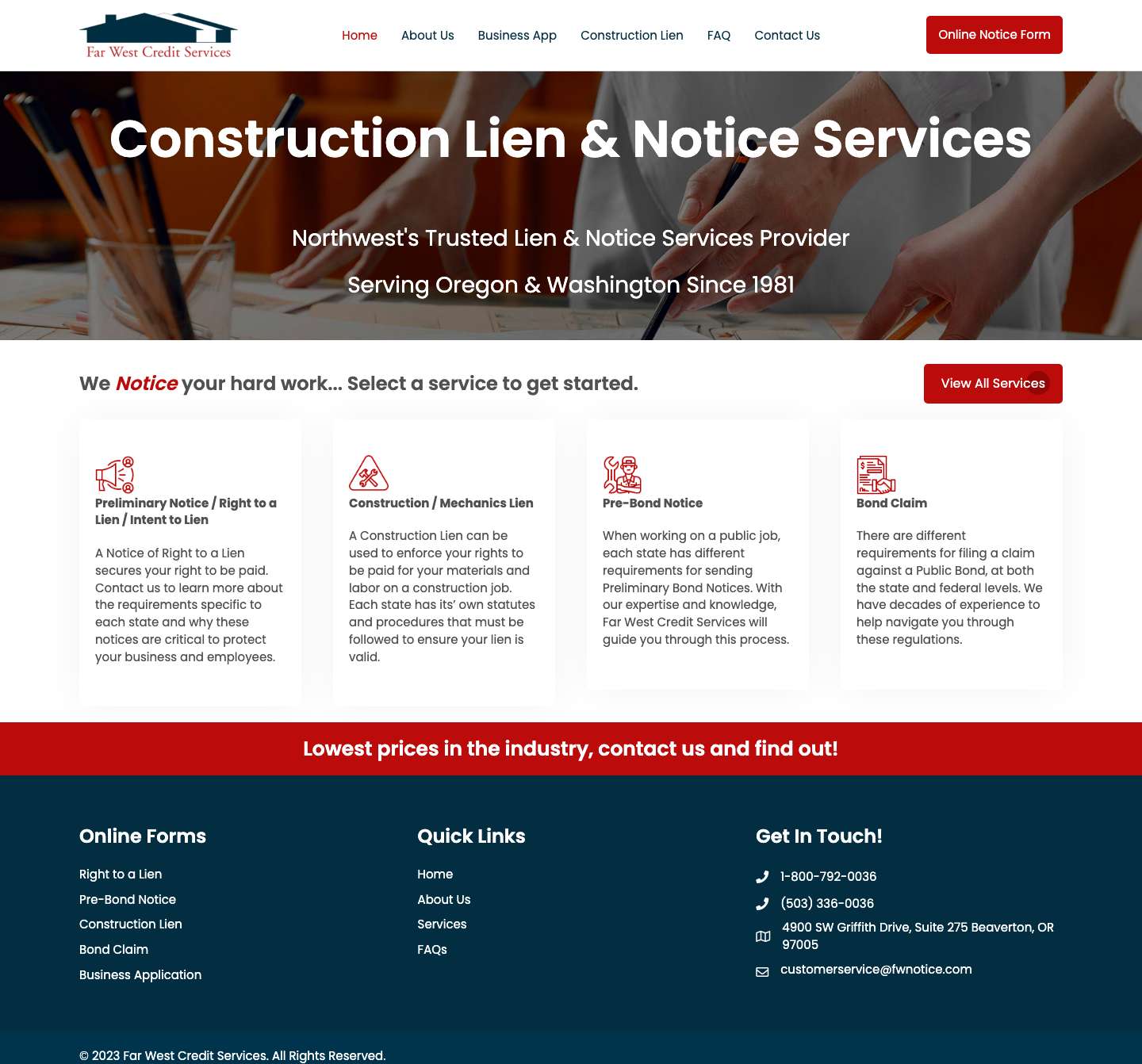 Lien & Notice Services | Secure Your Construction Payments - Full Screenshot