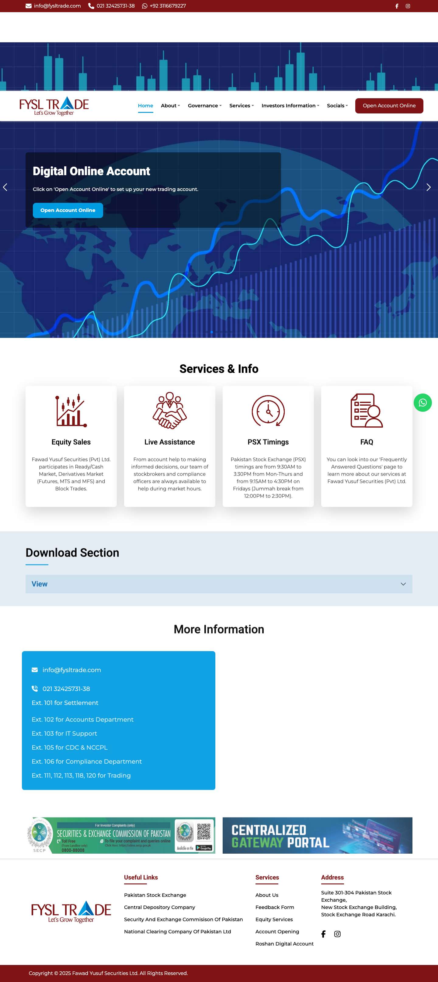 Fawad Yusuf Securities Ltd – FYSL TRADE – Pakistan Stock Exchange (PSX) – Full service brokerage house - Full Screenshot