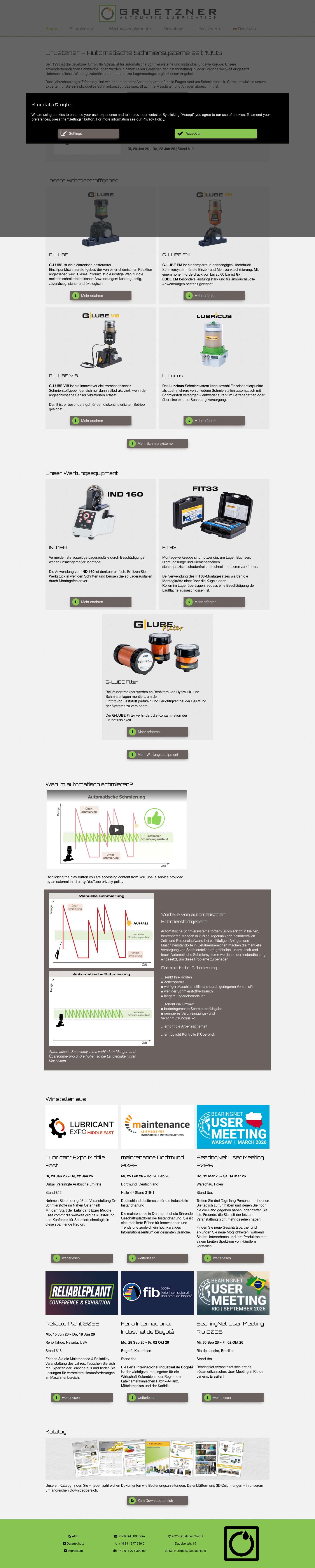 Automatische Schmiersysteme | GRUETZNER - Automatic Lubrication - Full Screenshot