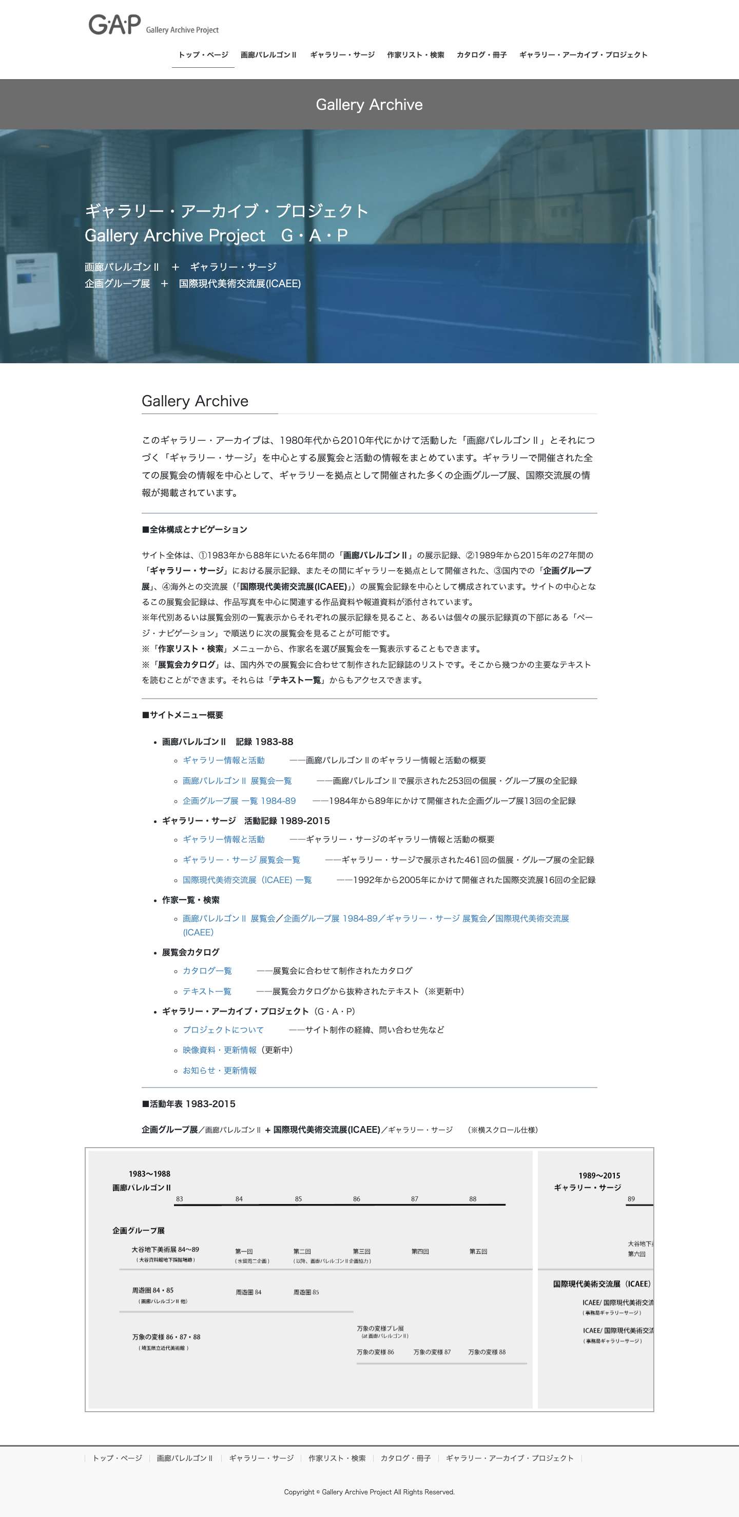 Gallery Archive Project – "画廊パレルゴンⅡ"と"ギャラリー・サージ"の展覧会と活動のアーカイブ。ギャラリー・アーカイブ・プロジェクト（G ・A・P） - Full Screenshot