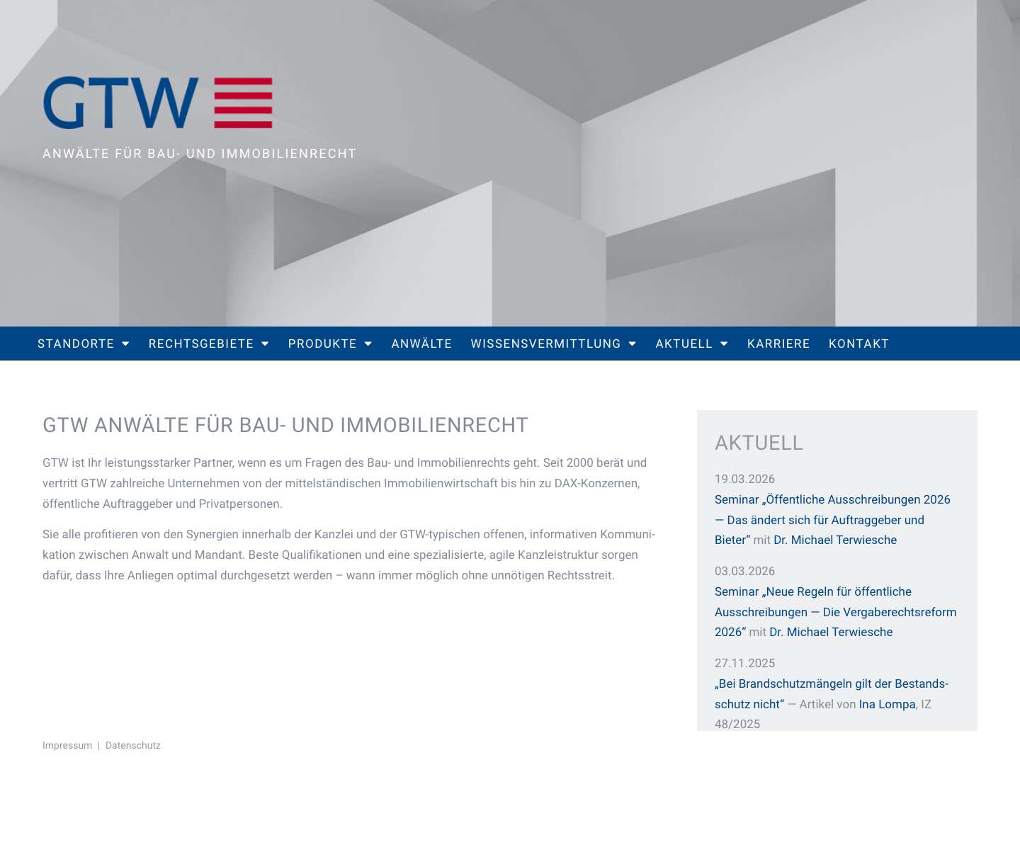 GTW - Anwälte für Bau- und Immobilienrecht - Full Screenshot