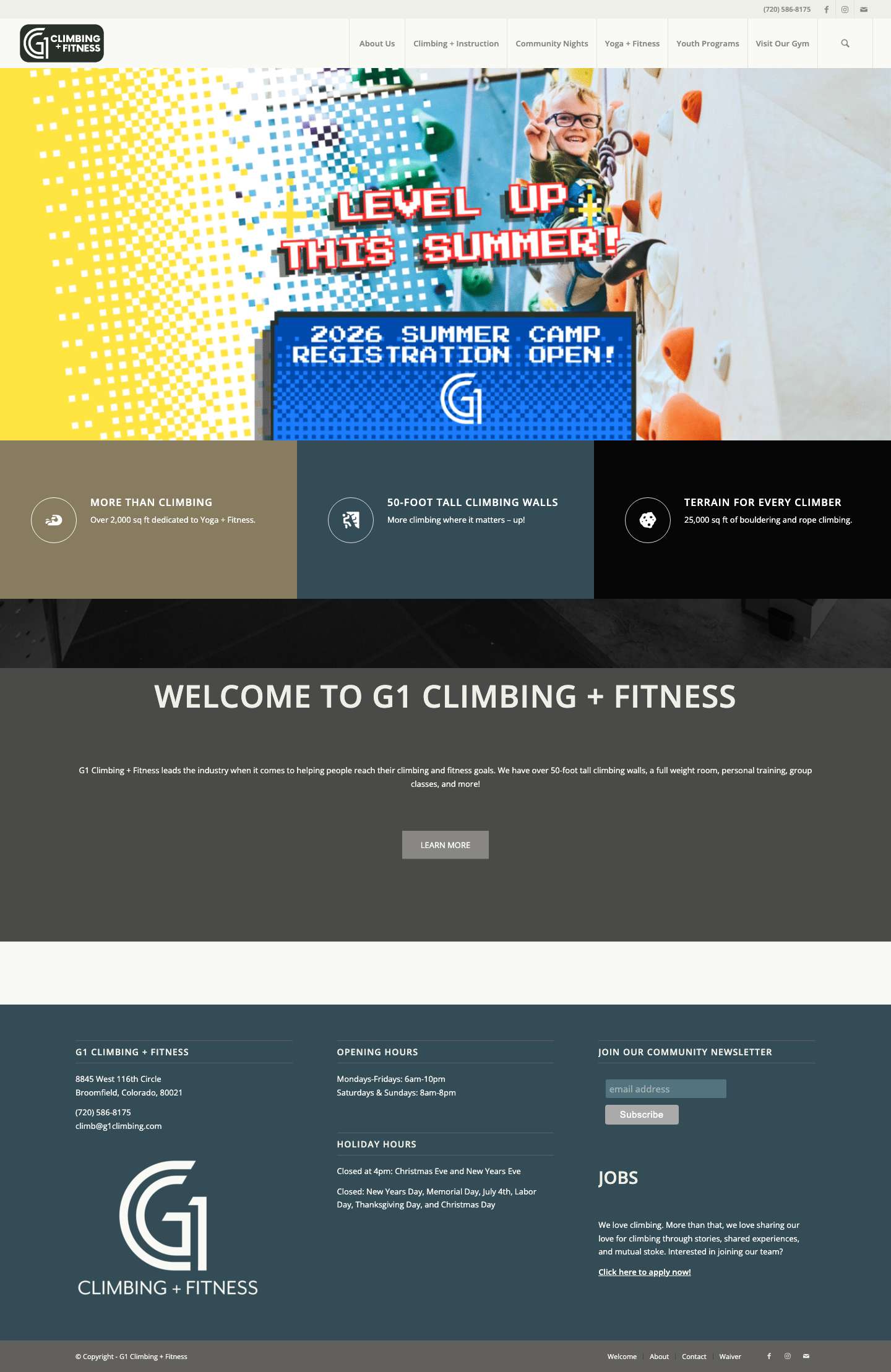 Welcome - G1 Climbing + Fitness - Full Screenshot