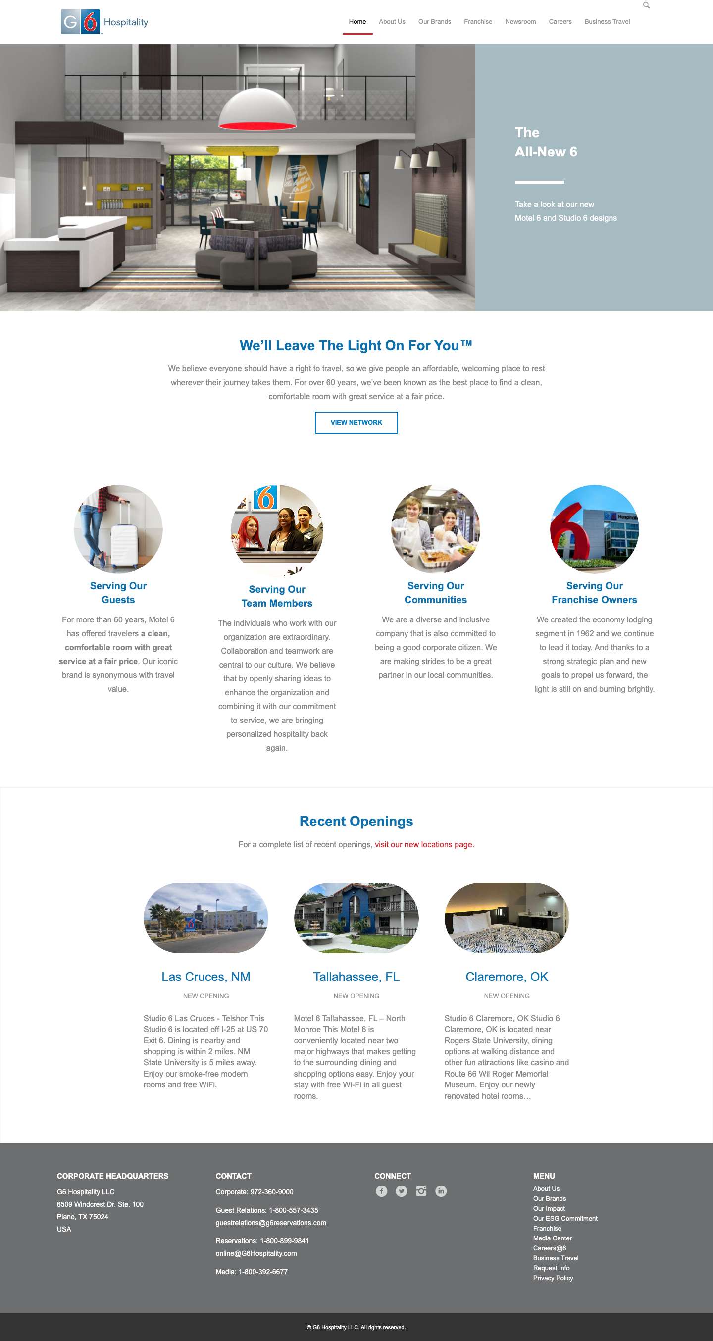 Home - G6 HospitalityClick to open the search input field - Full Screenshot